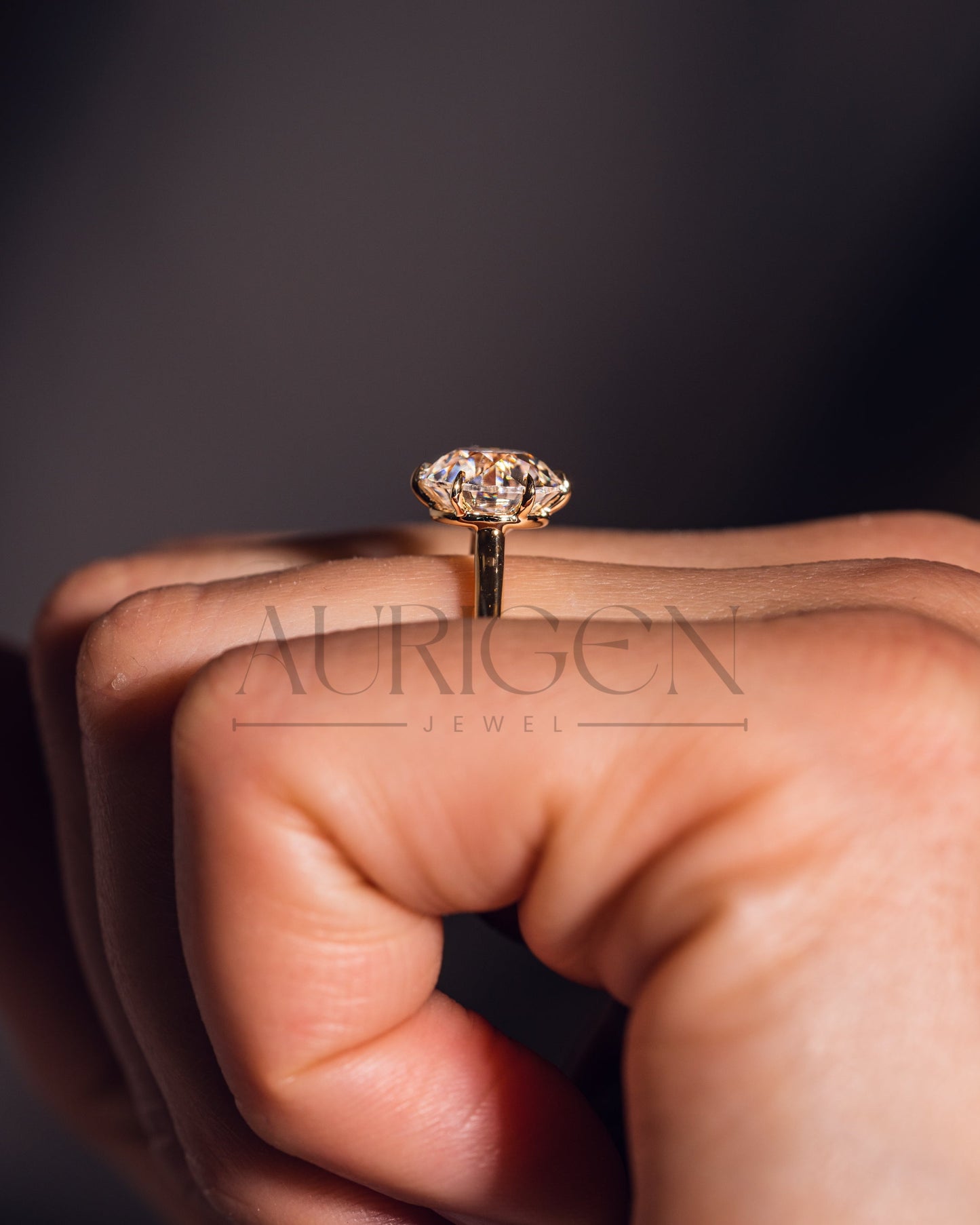 Classic Round Cut Solitaire Ring in 14K Solid Gold-Lab Grown and Moissanite Diamond