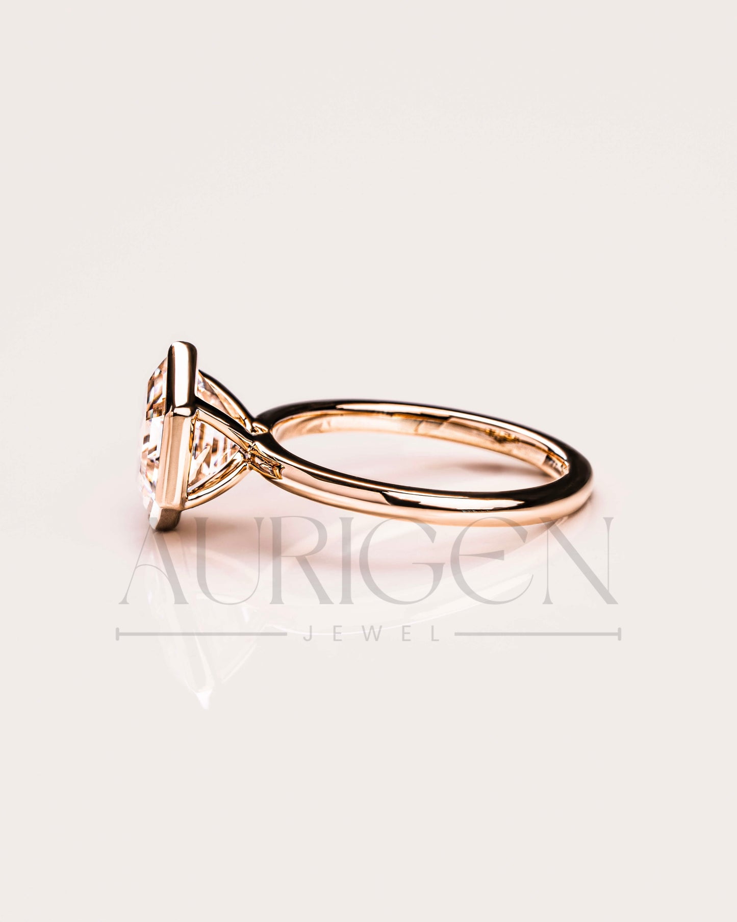14K Solid Gold Hexagon Cut Moissanite and Lab Grown Bezel Setting Ring