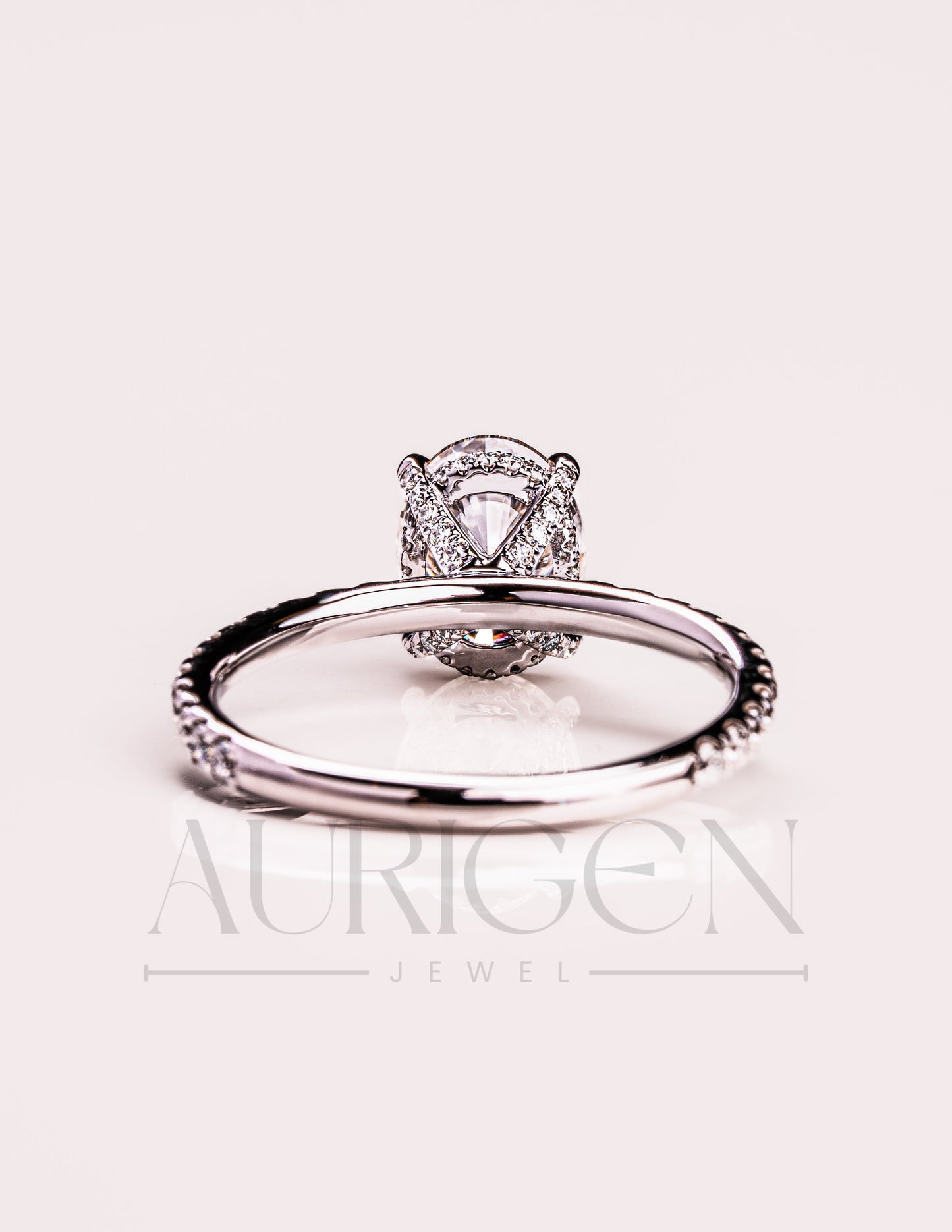 Hidden Halo Oval Cut Lab Grown and Moissanite Diamond Engagement Ring with Pave