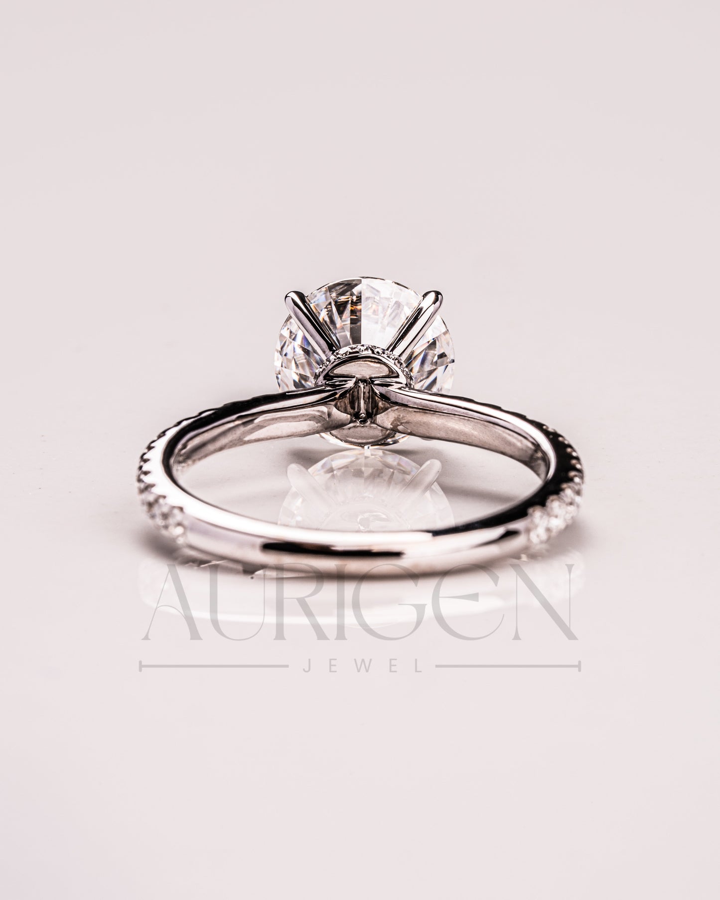 White Gold Round Cut Lab Grown and Moissanite Diamond Ring With Pave