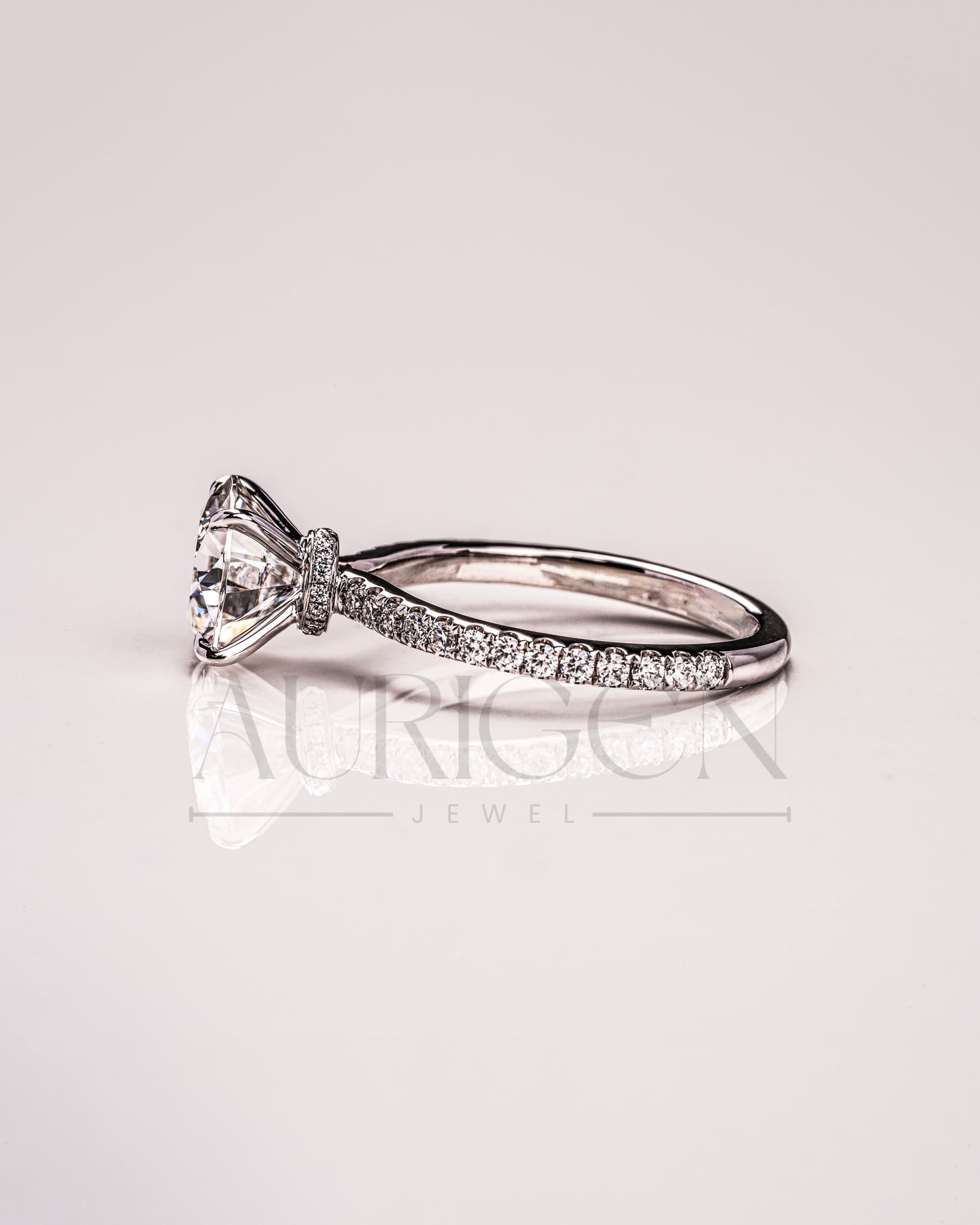 White Gold Round Cut Lab Grown and Moissanite Diamond Ring With Pave