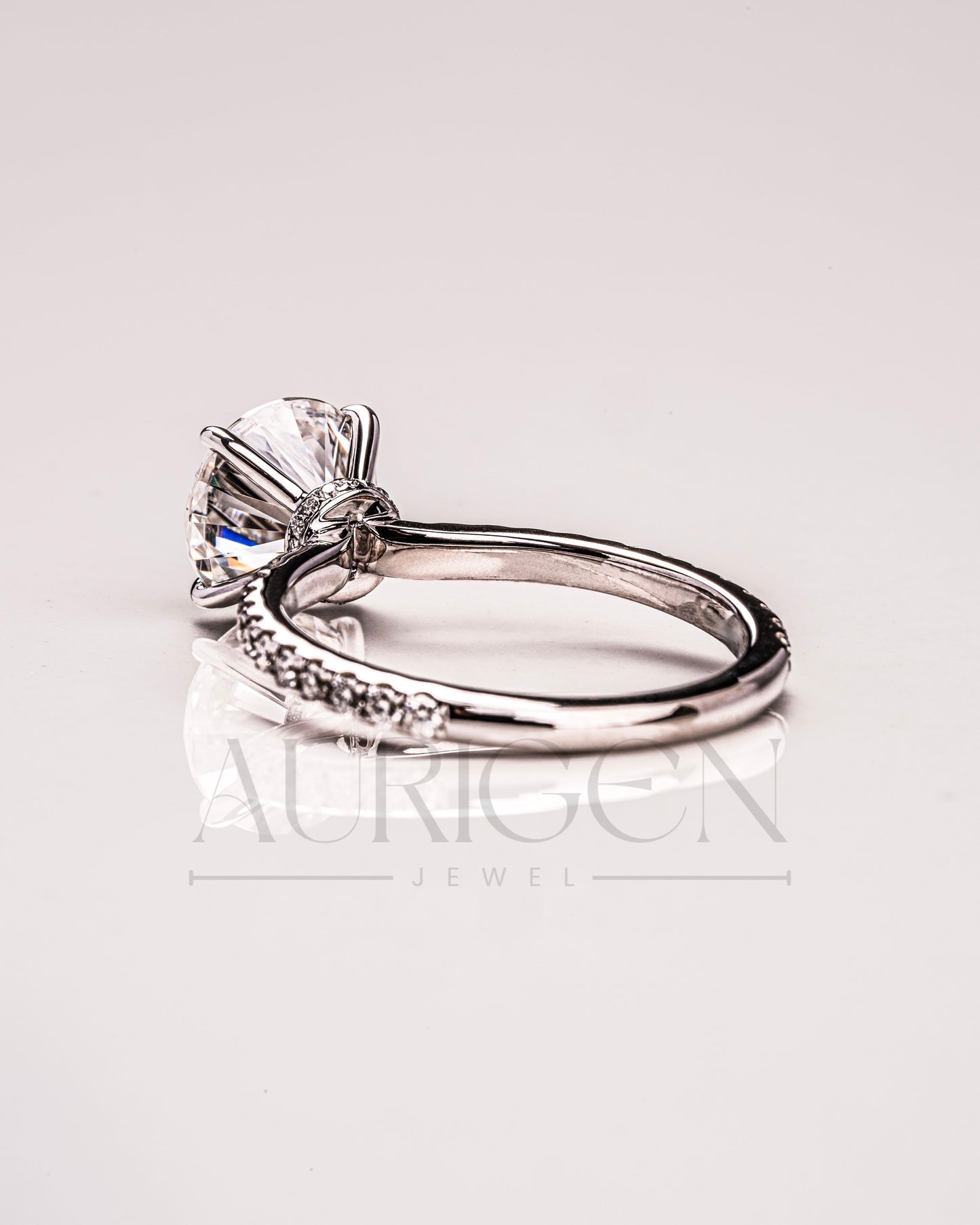 White Gold Round Cut Lab Grown and Moissanite Diamond Ring With Pave