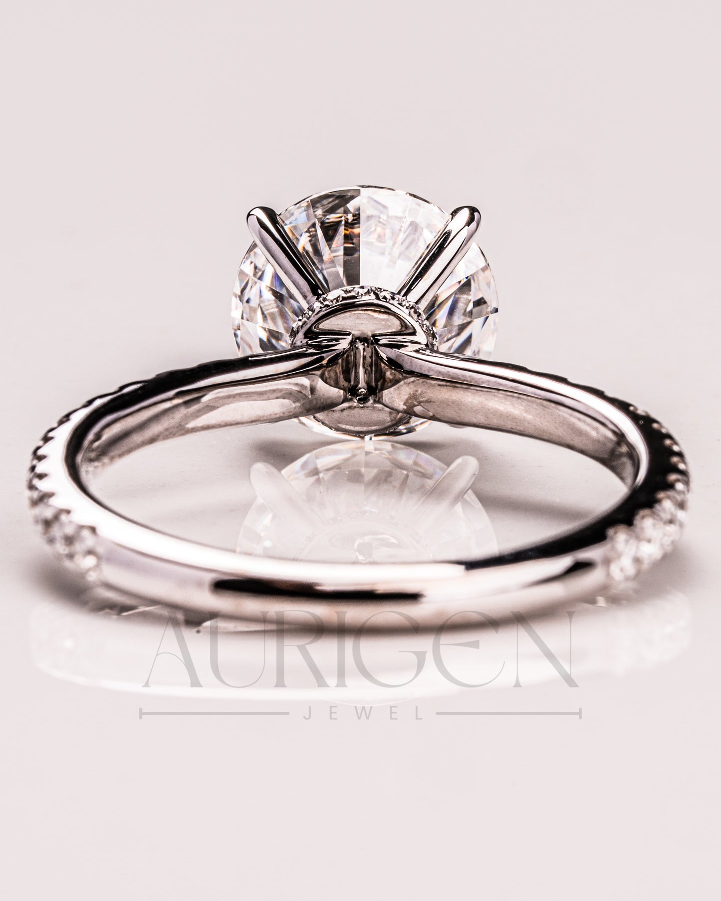 White Gold Round Cut Lab Grown and Moissanite Diamond Ring With Pave