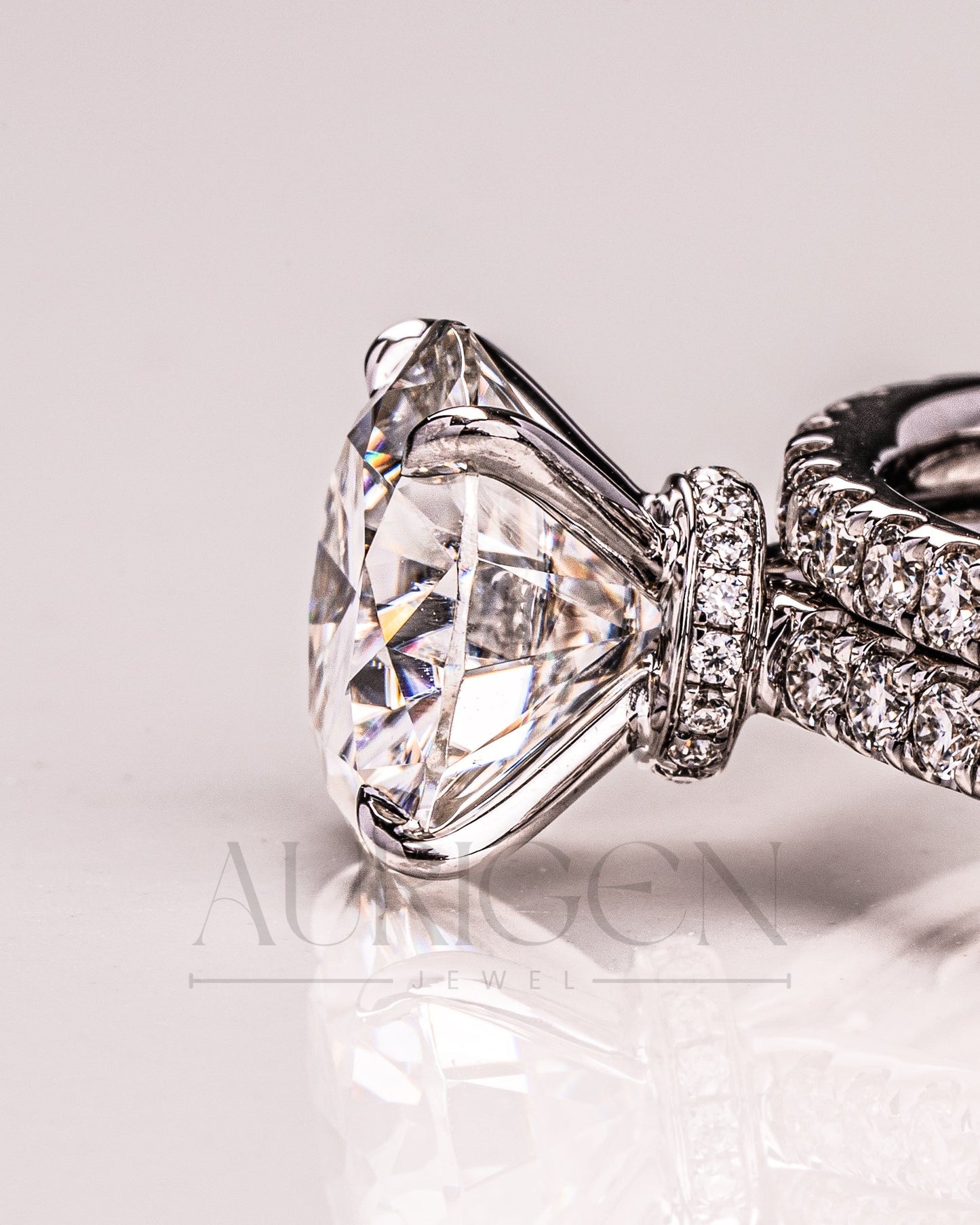 White Gold Round Cut Lab Grown and Moissanite Diamond Ring With Pave