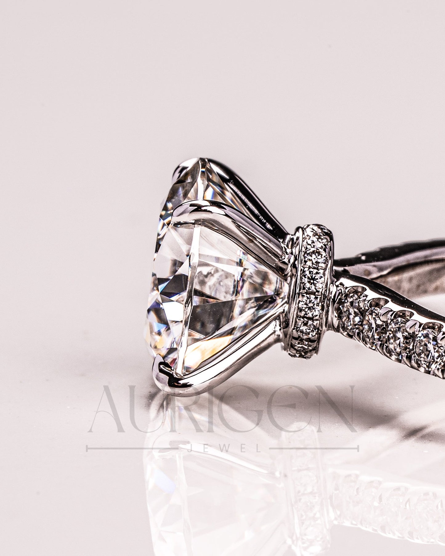 White Gold Round Cut Lab Grown and Moissanite Diamond Ring With Pave
