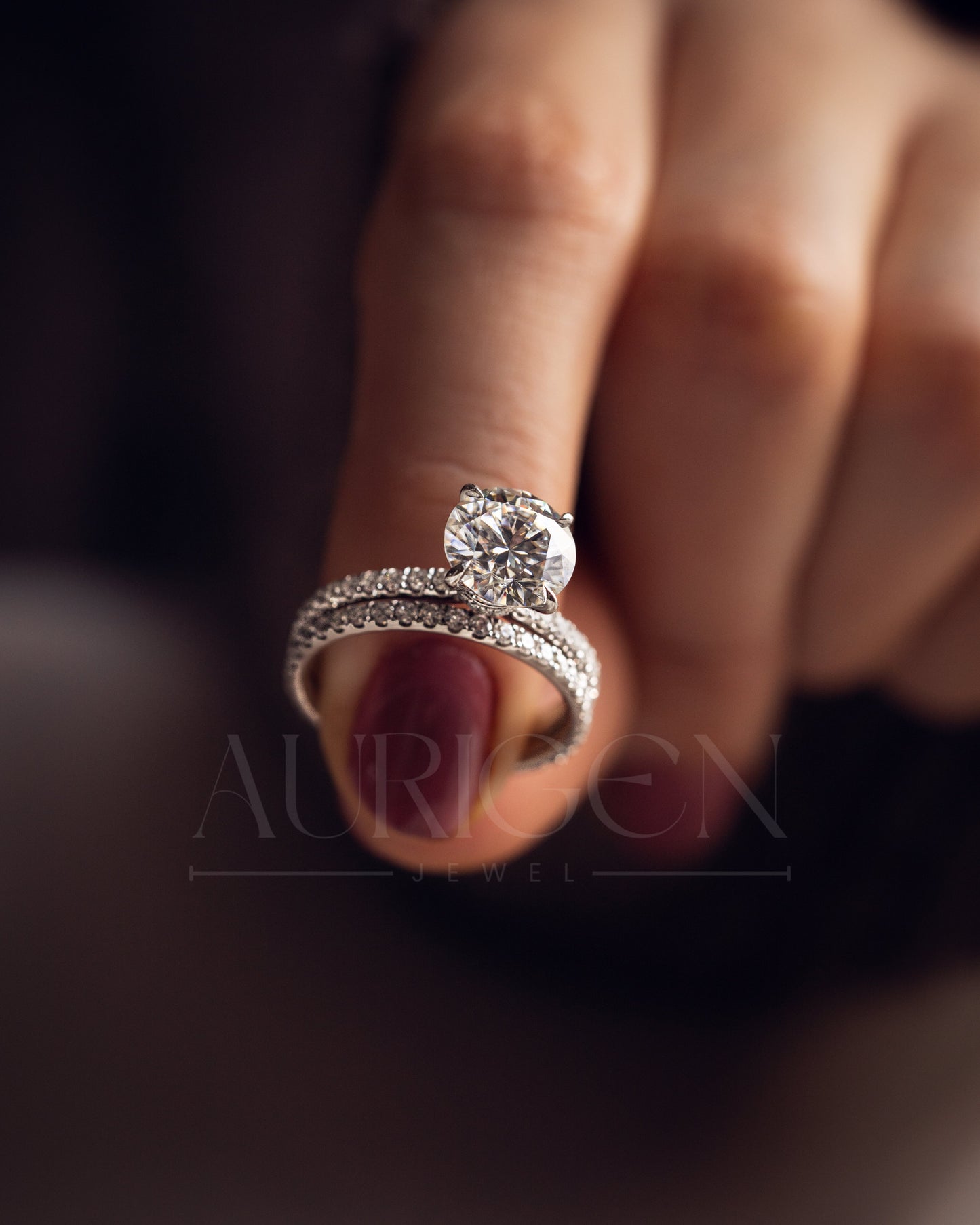 White Gold Round Cut Lab Grown and Moissanite Diamond Ring With Pave