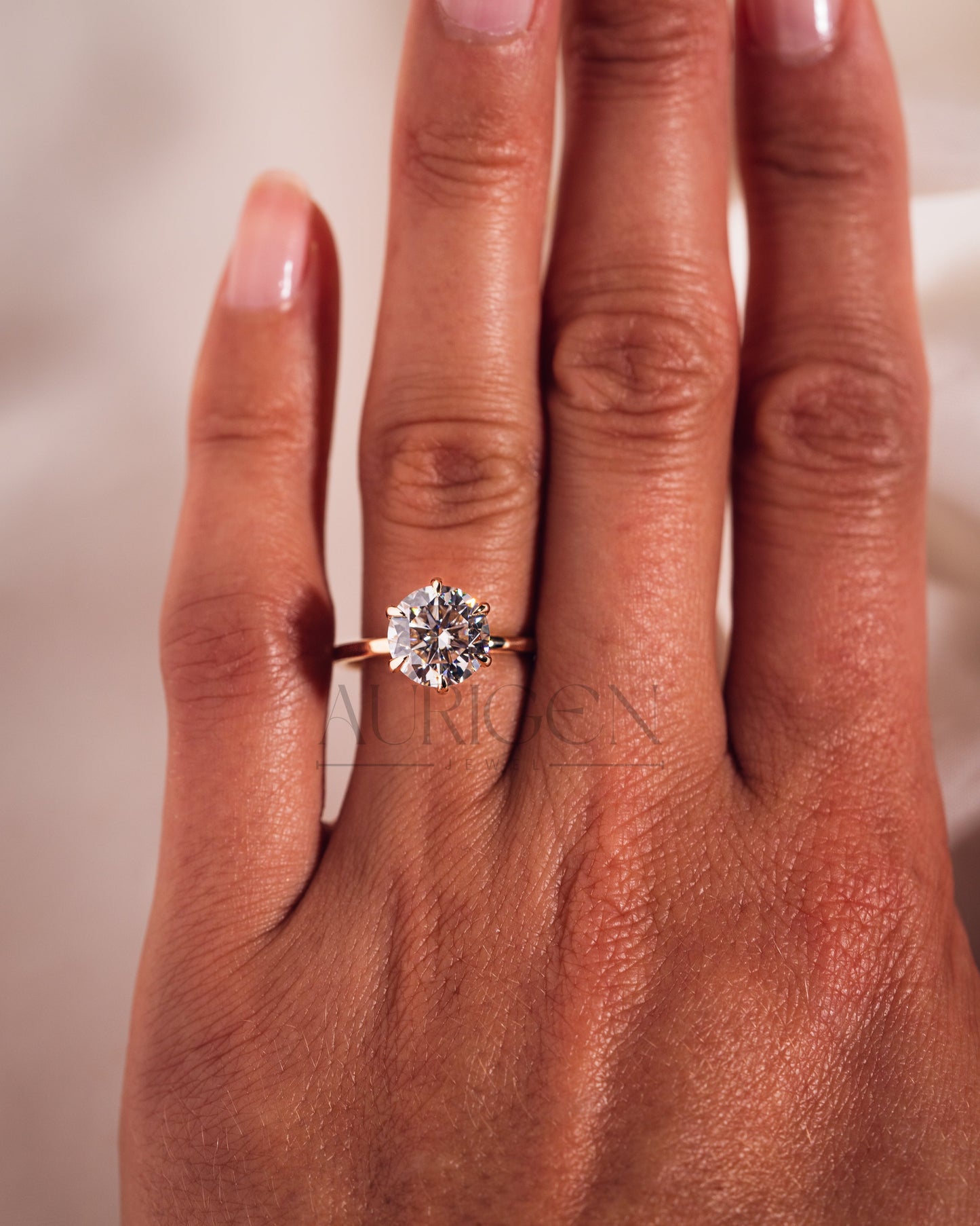 Round Cut Moissanite and Lab Grown Diamond Ring – Solitaire Setting in Solid Gold