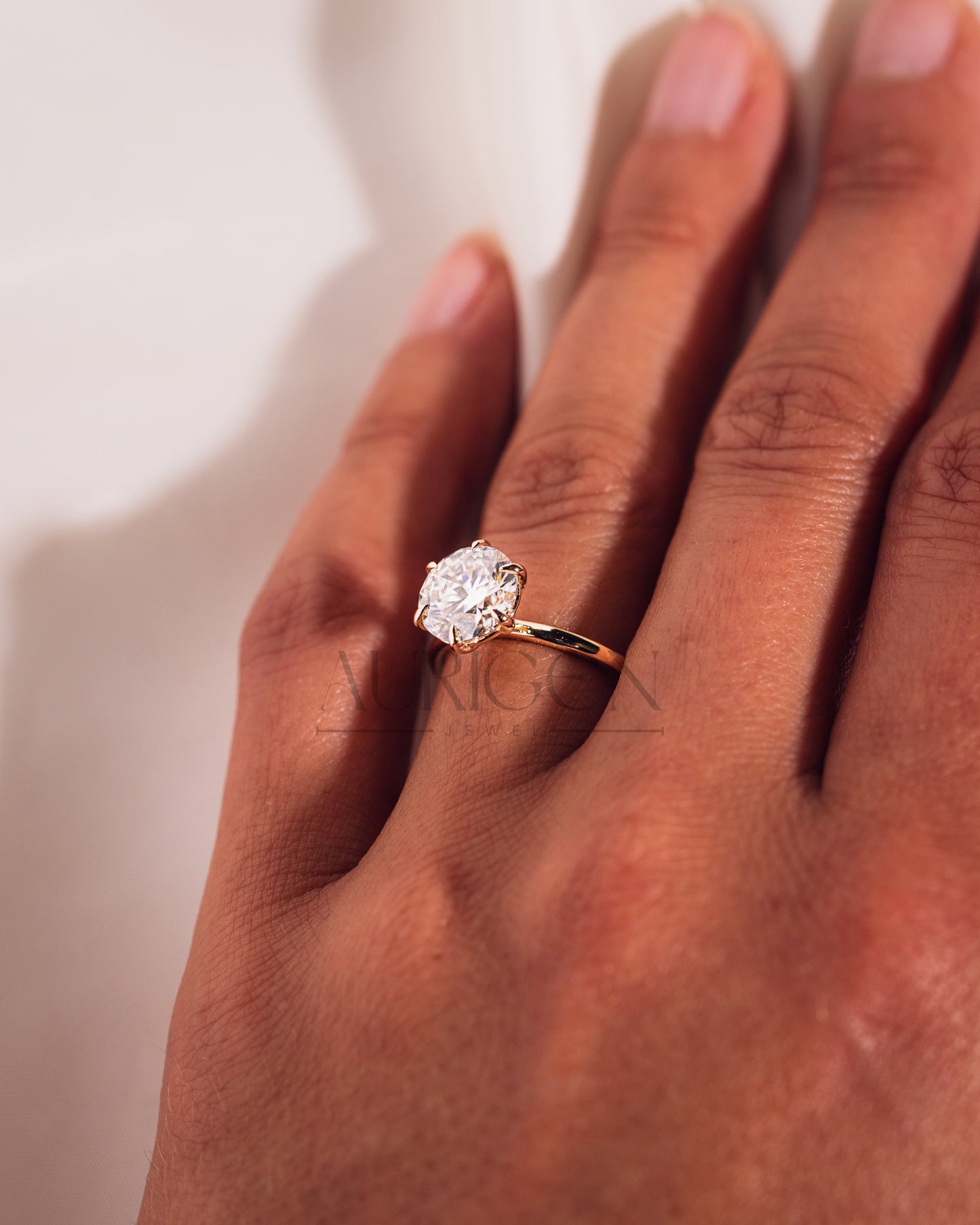 Round Cut Moissanite and Lab Grown Diamond Ring – Solitaire Setting in Solid Gold