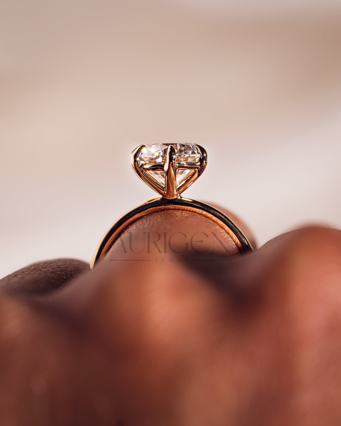 Round Cut Moissanite and Lab Grown Diamond Ring – Solitaire Setting in Solid Gold