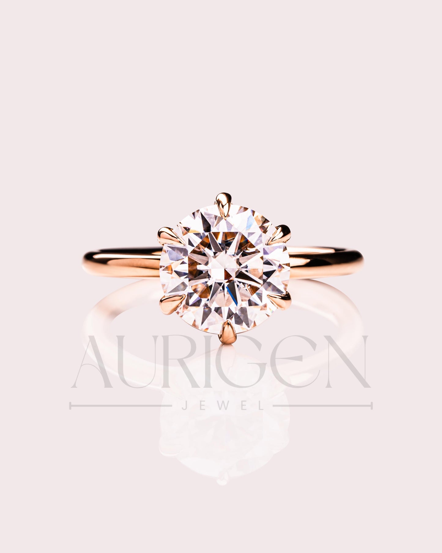 Round Cut Moissanite and Lab Grown Diamond Ring – Solitaire Setting in Solid Gold