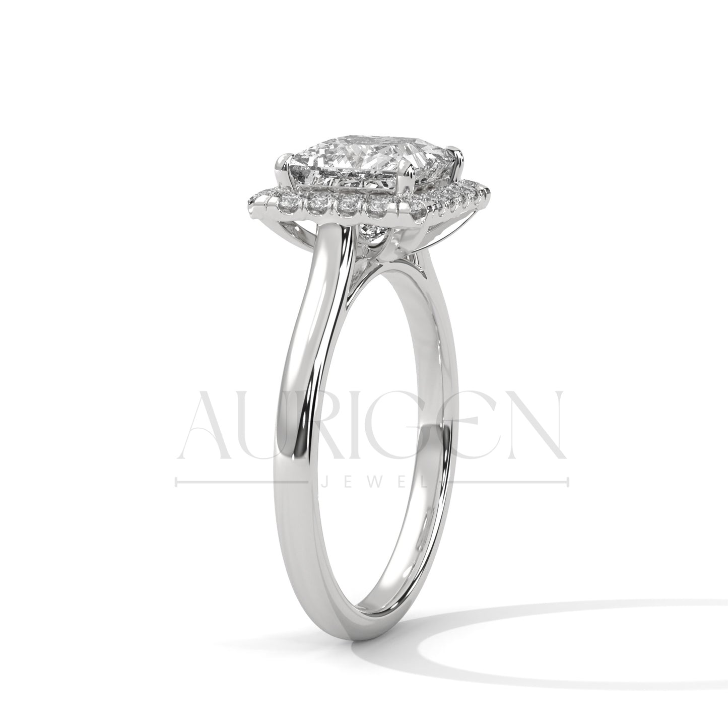 Princess Cut Halo Engagement Ring with Round Diamonds in 14K Solid Gold