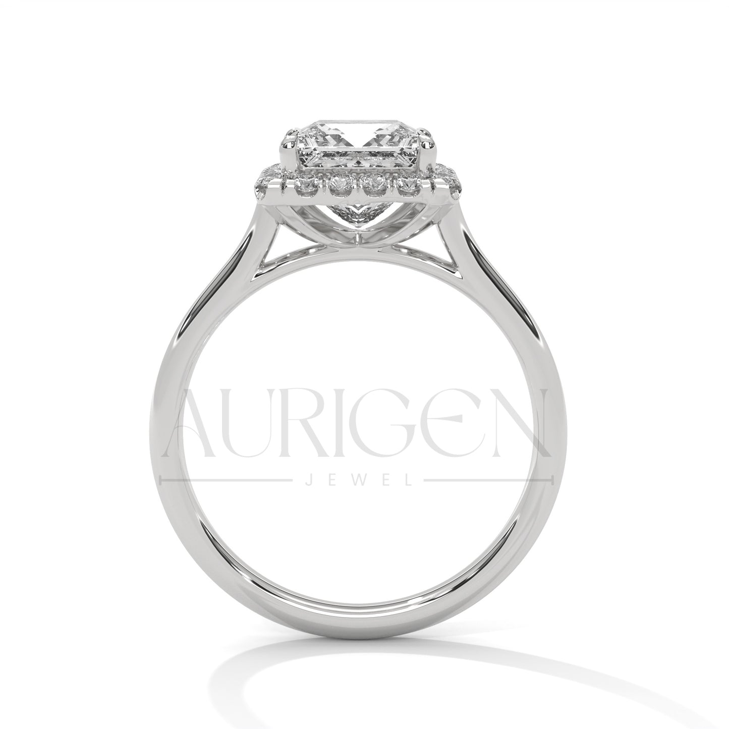 Princess Cut Halo Engagement Ring with Round Diamonds in 14K Solid Gold