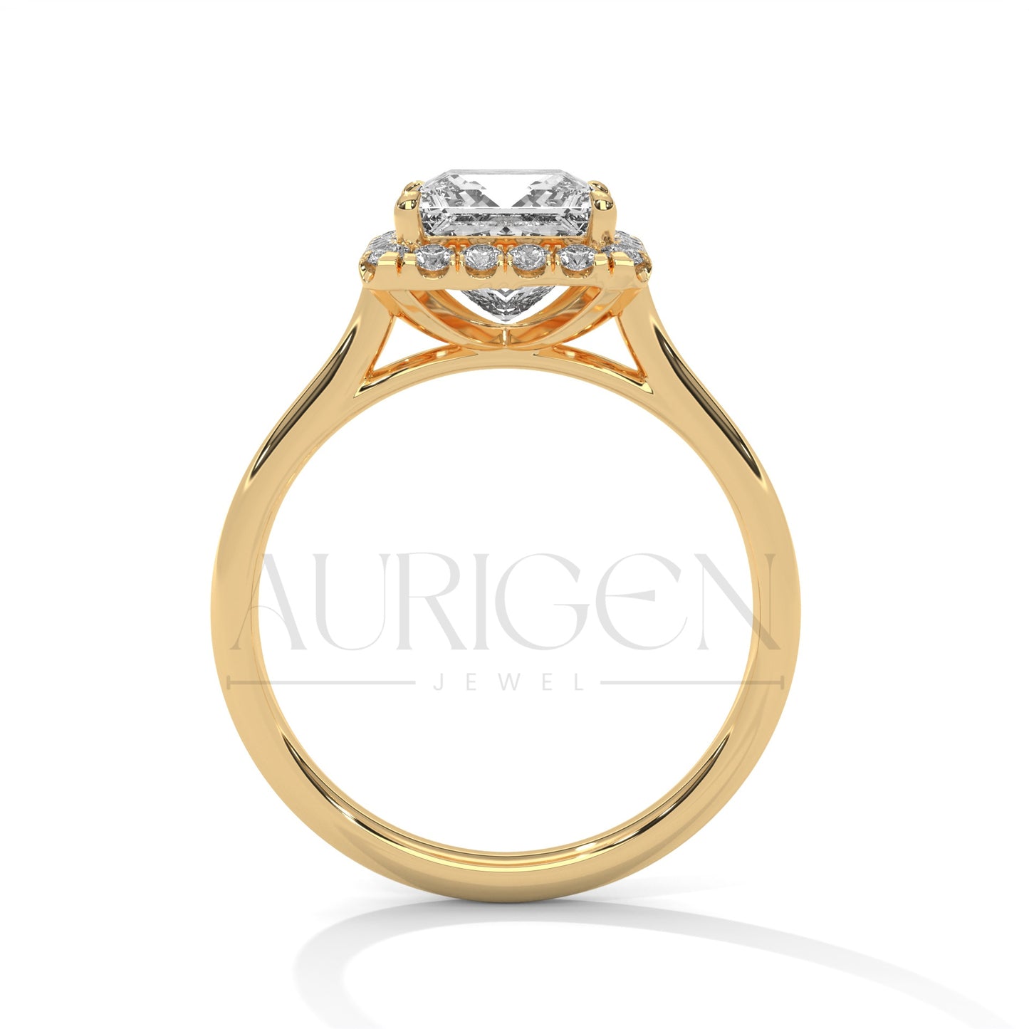 Princess Cut Halo Engagement Ring with Round Diamonds in 14K Solid Gold