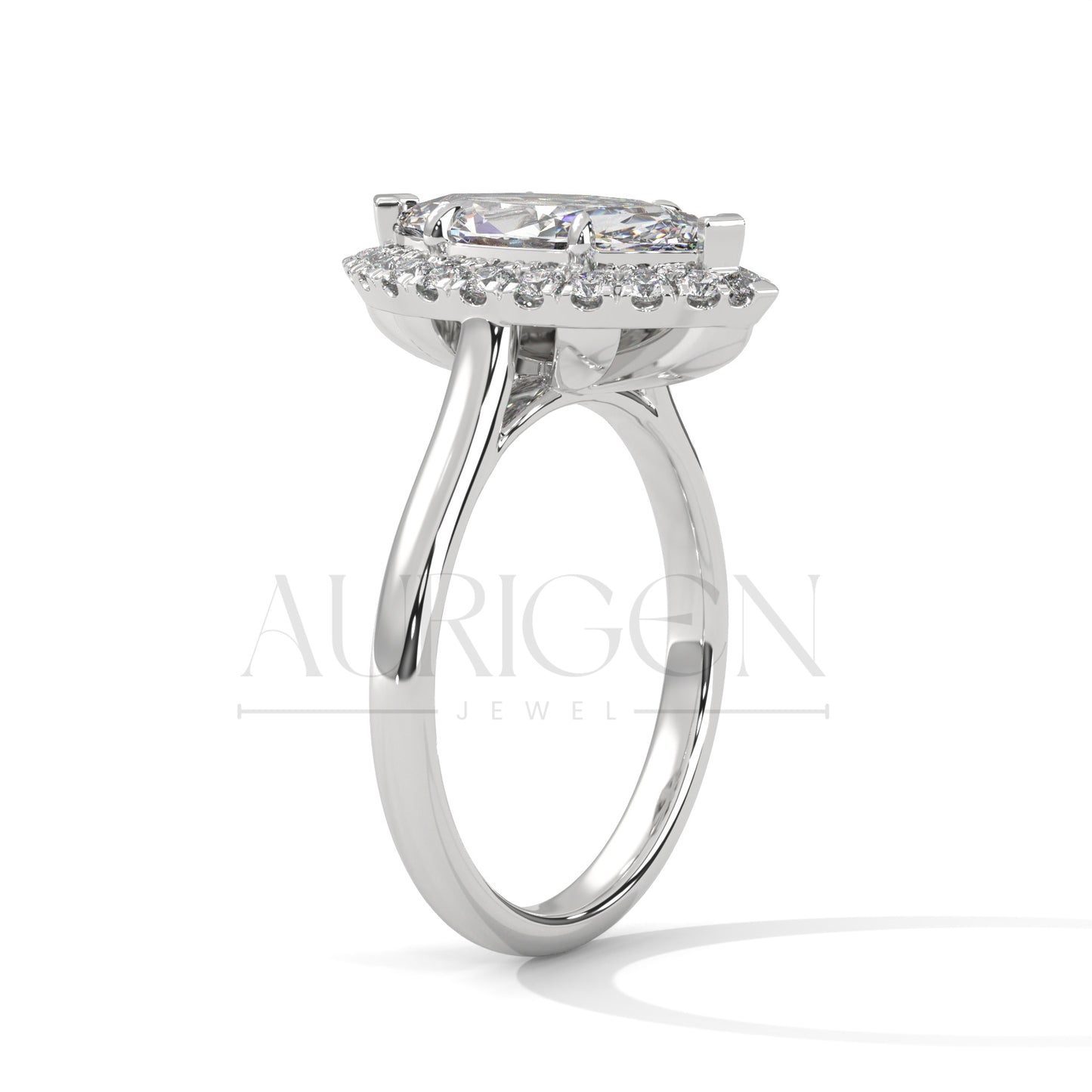 14K Solid Gold Marquise Engagement Ring with Diamond Halo