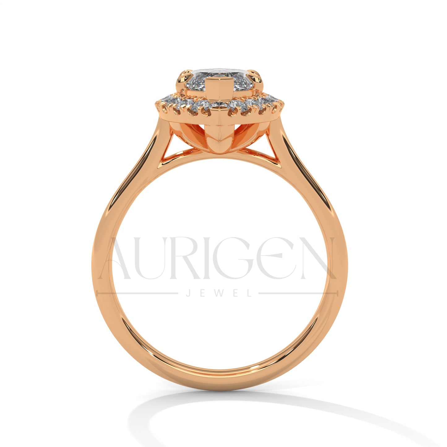 14K Solid Gold Marquise Engagement Ring with Diamond Halo