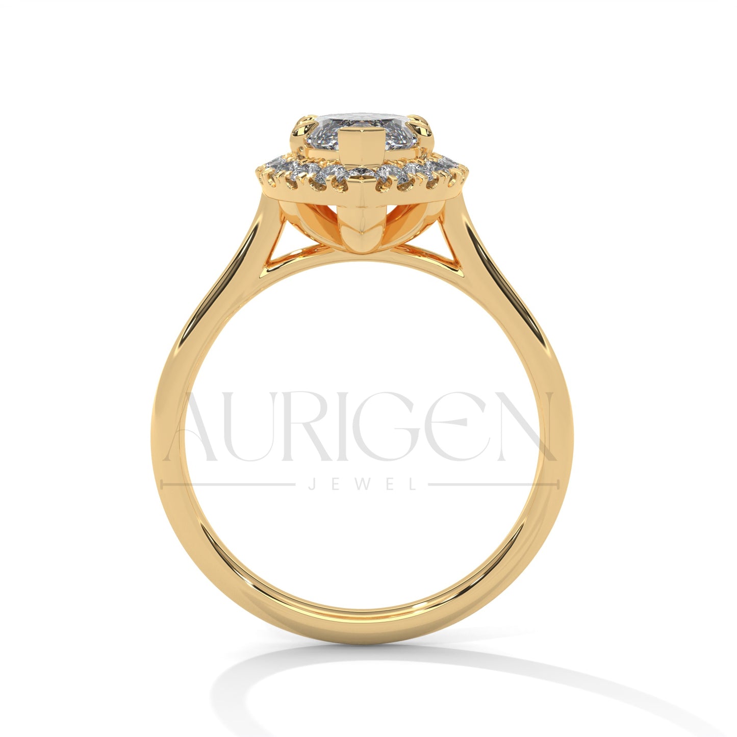 14K Solid Gold Marquise Engagement Ring with Diamond Halo