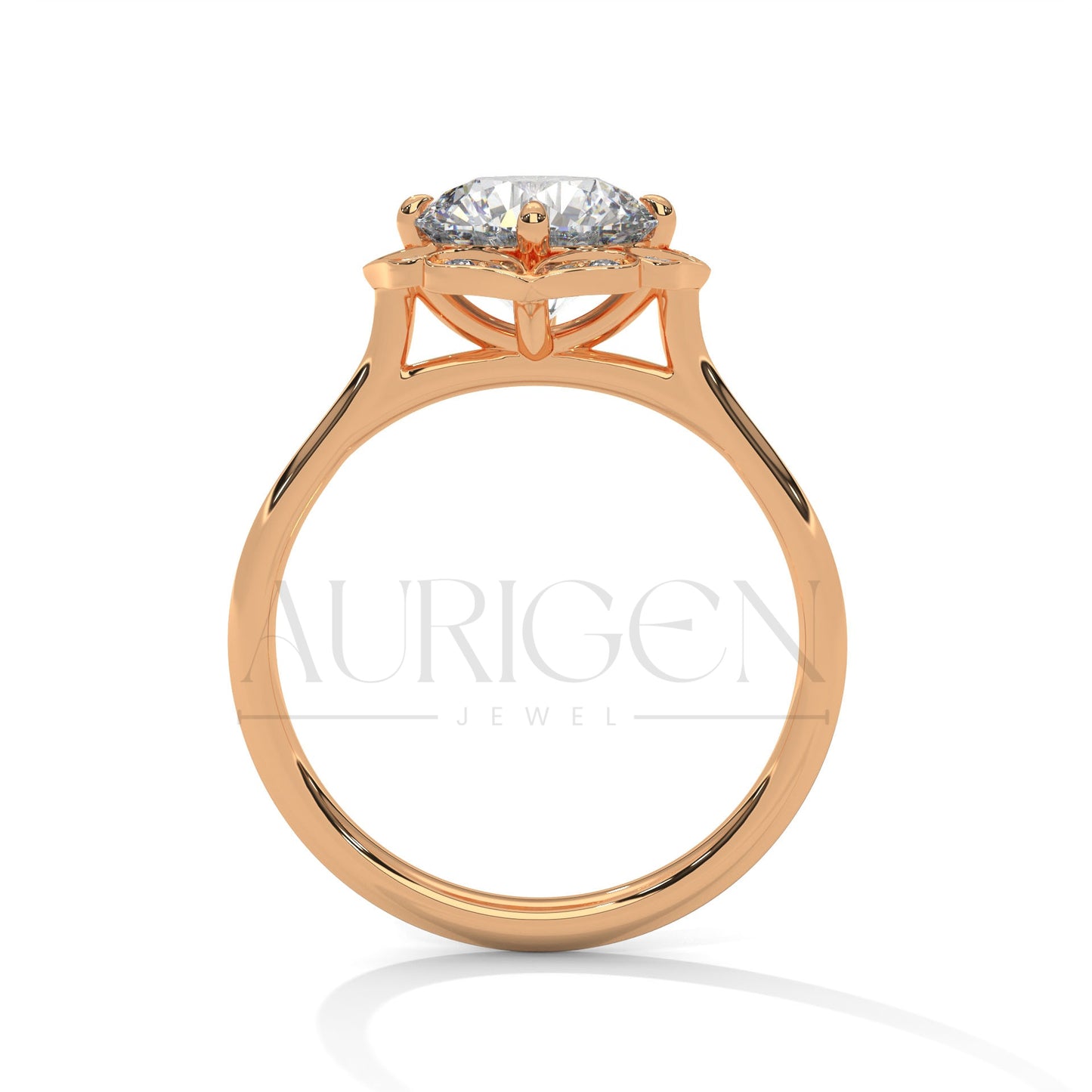 Floral Halo 2.00 CT Round Cut Diamond 14K Solid Gold Engagement Ring