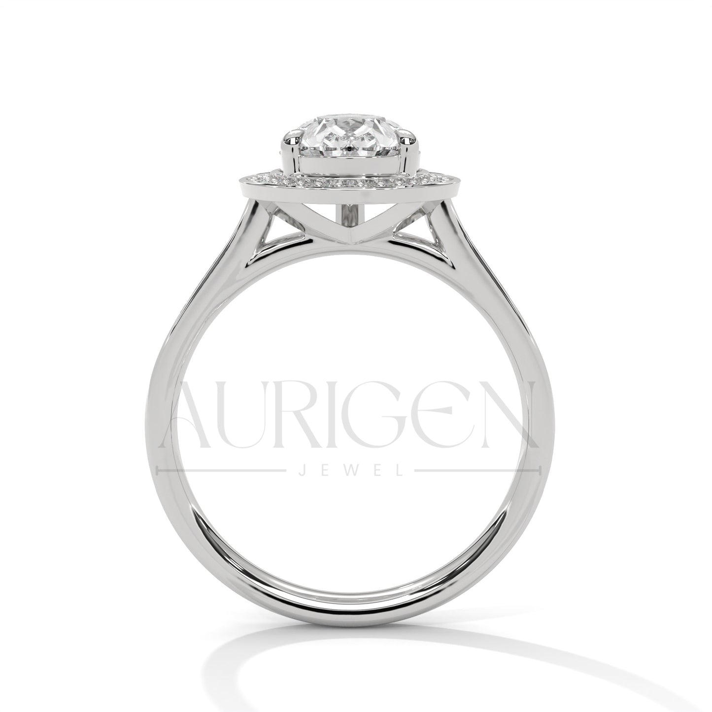 Pear-Shaped Halo Diamond Engagement Ring in 14K Solid Gold with Pave Band