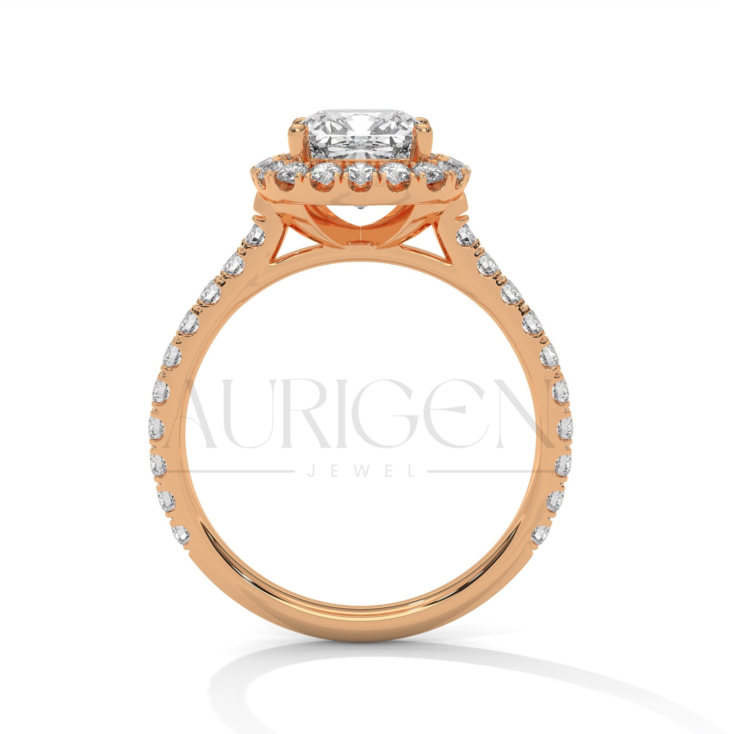 Luxurious Cushion Cut Engagement Ring with Halo and Pave Diamonds In 14K Solid Gold Ring