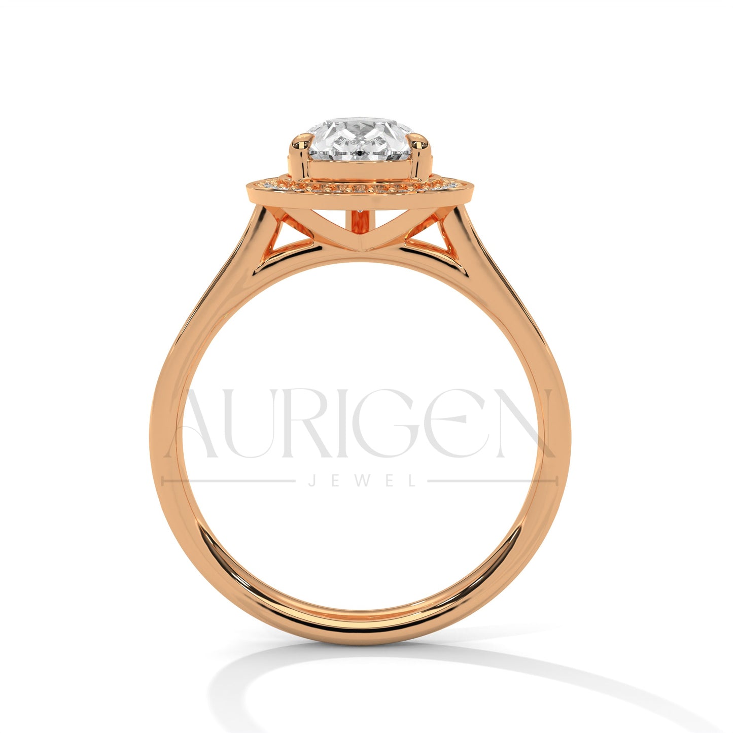 Pear-Shaped Halo Diamond Engagement Ring in 14K Solid Gold with Pave Band