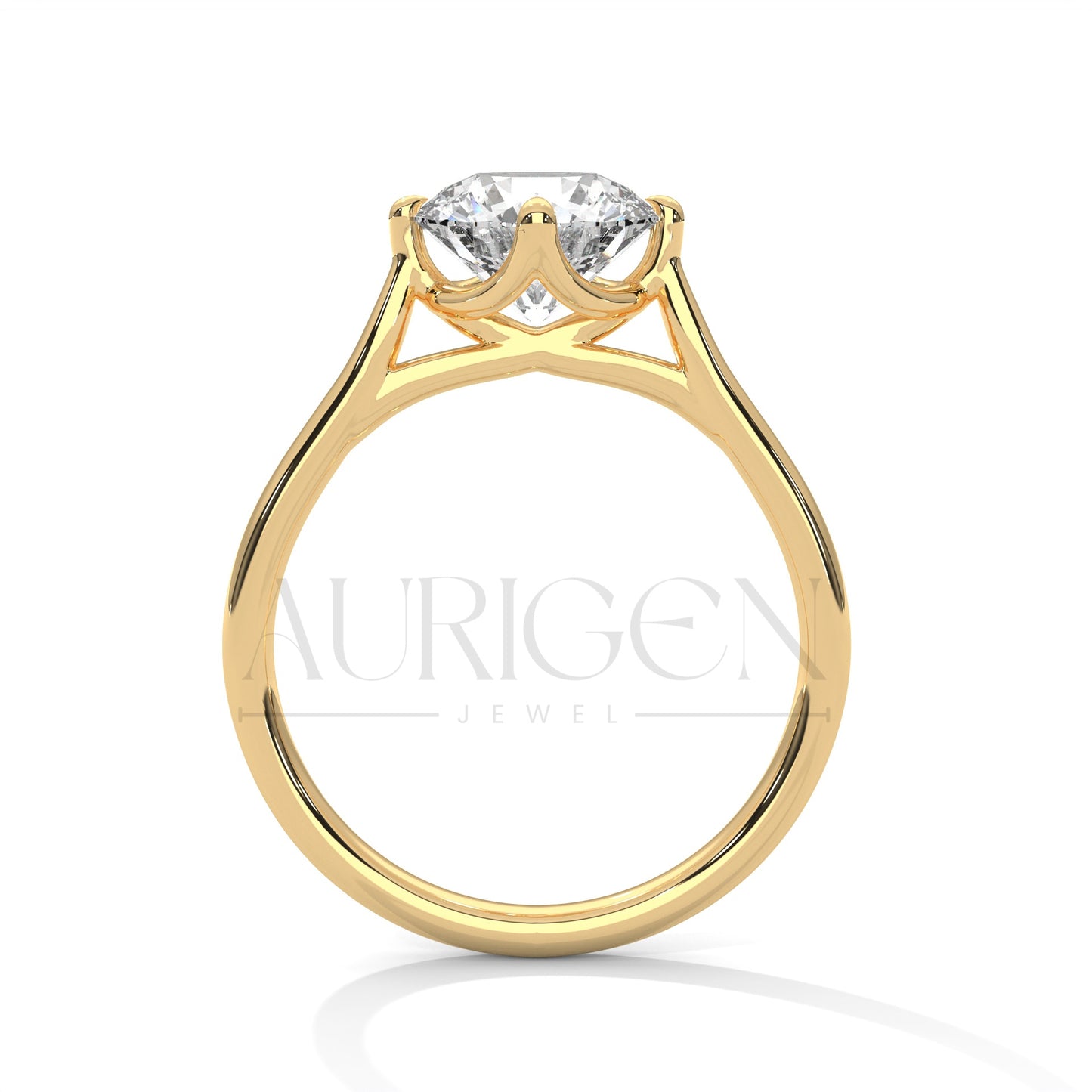 Round Brilliant Cut Solitaire Engagement Ring in 14K Yellow Gold Classic 4 Prong Setting