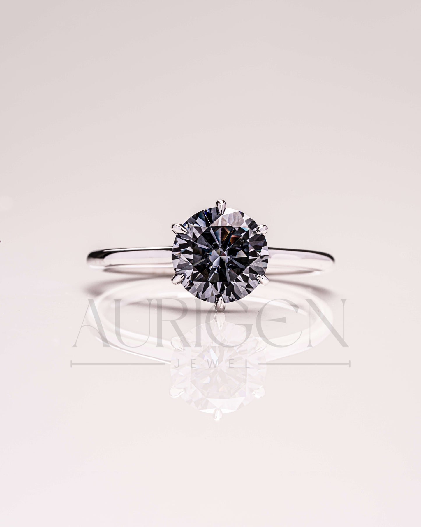 6-Prong Dark Grey Moissanite and Leb Grown Solitaire Engagement Ring