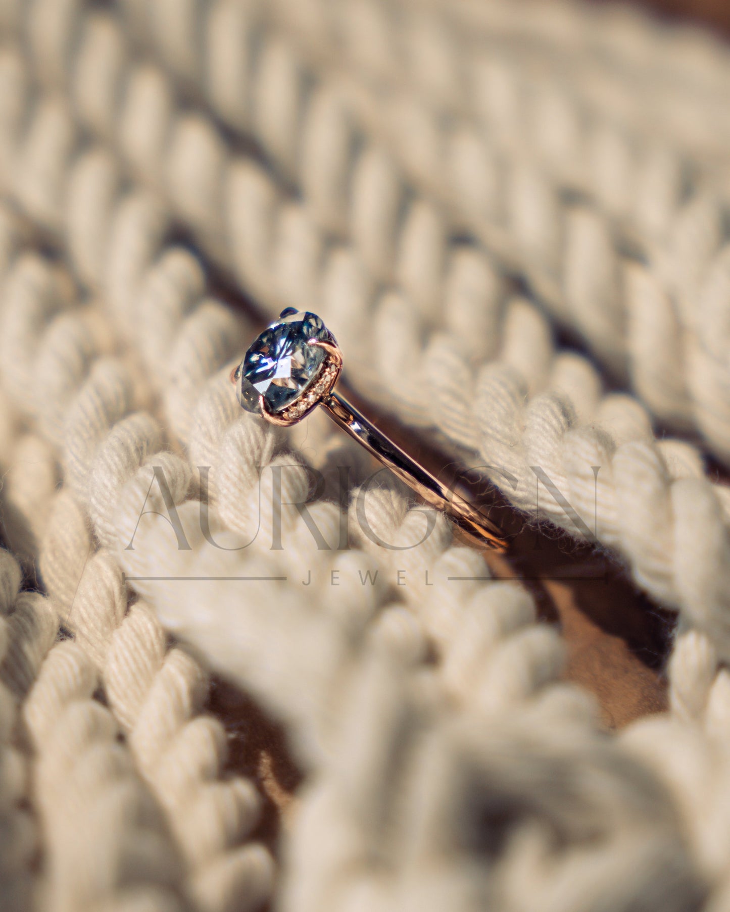 Round Cut Moissanite and Leb Grown Engagement Ring Hidden Halo with 4 Prongs in 14k Rose Gold