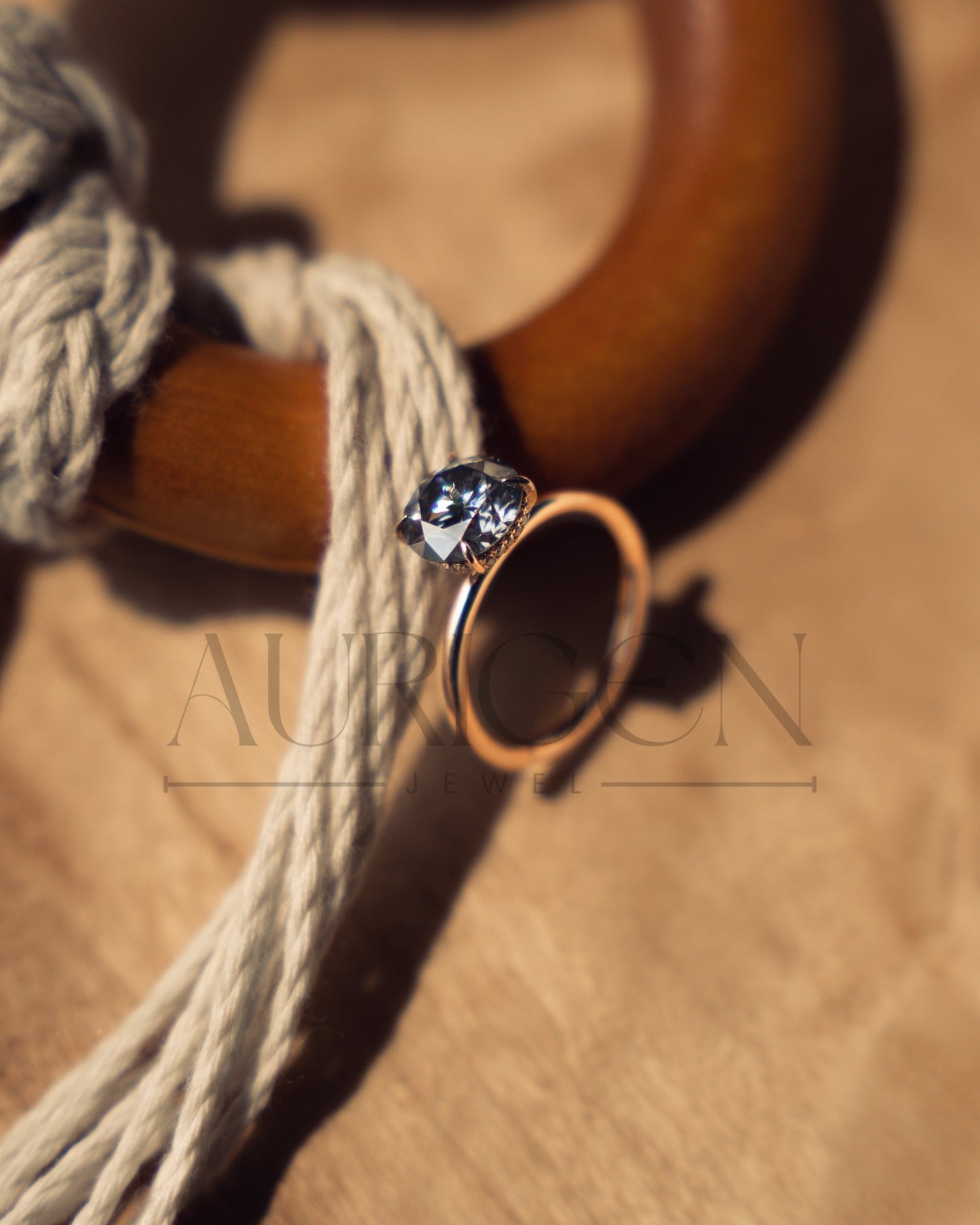 Round Cut Moissanite and Leb Grown Engagement Ring Hidden Halo with 4 Prongs in 14k Rose Gold
