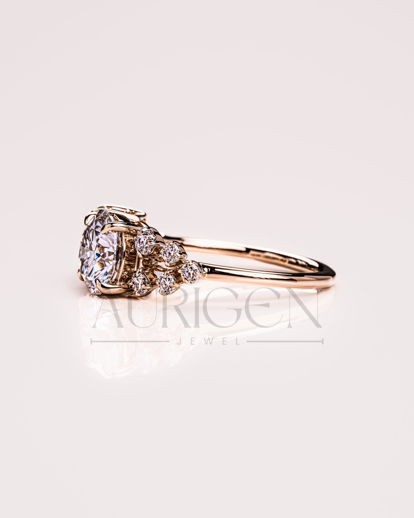Round and Emerald Cut Moissanite & Lab Grown Diamond Cluster Ring in 14K Solid Gold