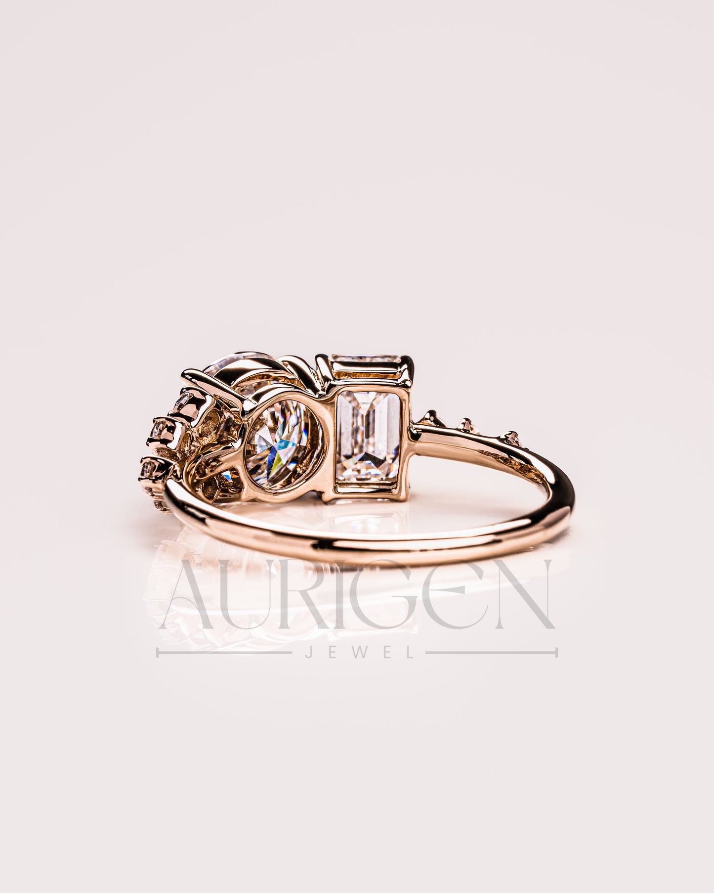 Round and Emerald Cut Moissanite & Lab Grown Diamond Cluster Ring in 14K Solid Gold