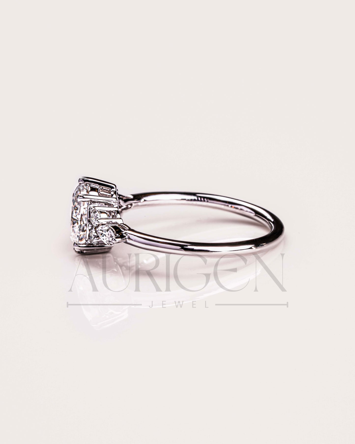 Oval Cut Moissanite and Lab Grown Diamond 14K Solid Gold Ring – Six Prong & Side Stone