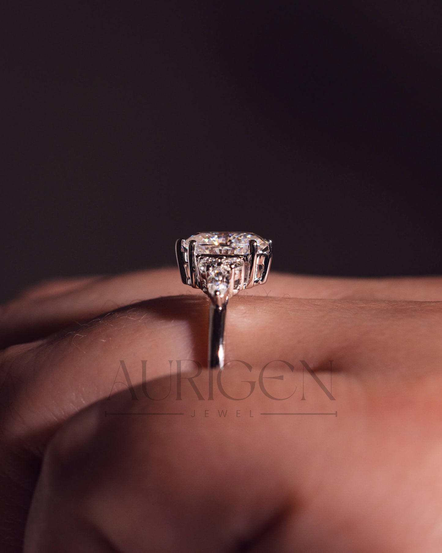 Oval Cut Moissanite and Lab Grown Diamond 14K Solid Gold Ring – Six Prong & Side Stone