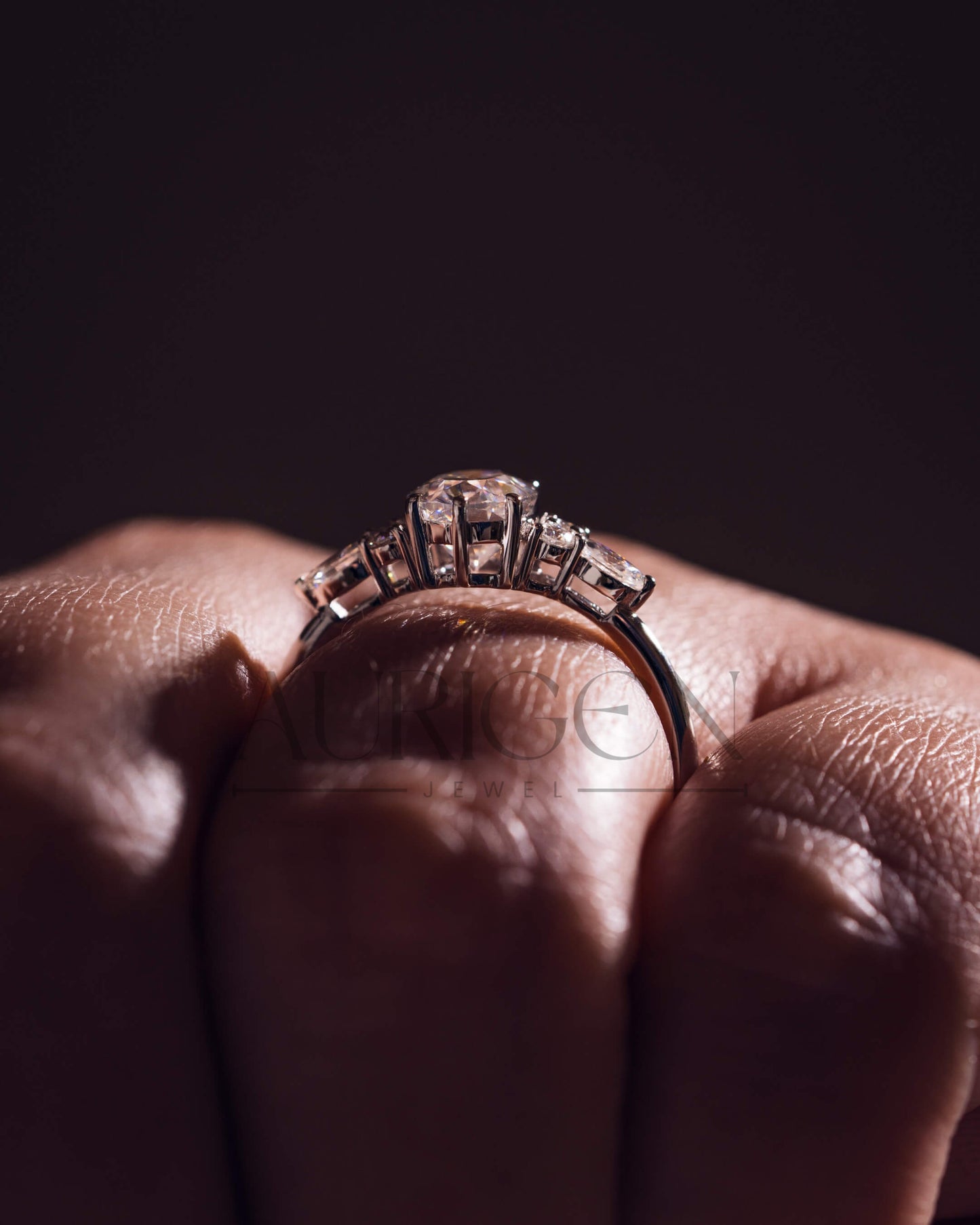 Oval Cut Moissanite and Lab Grown Diamond 14K Solid Gold Ring – Six Prong & Side Stone