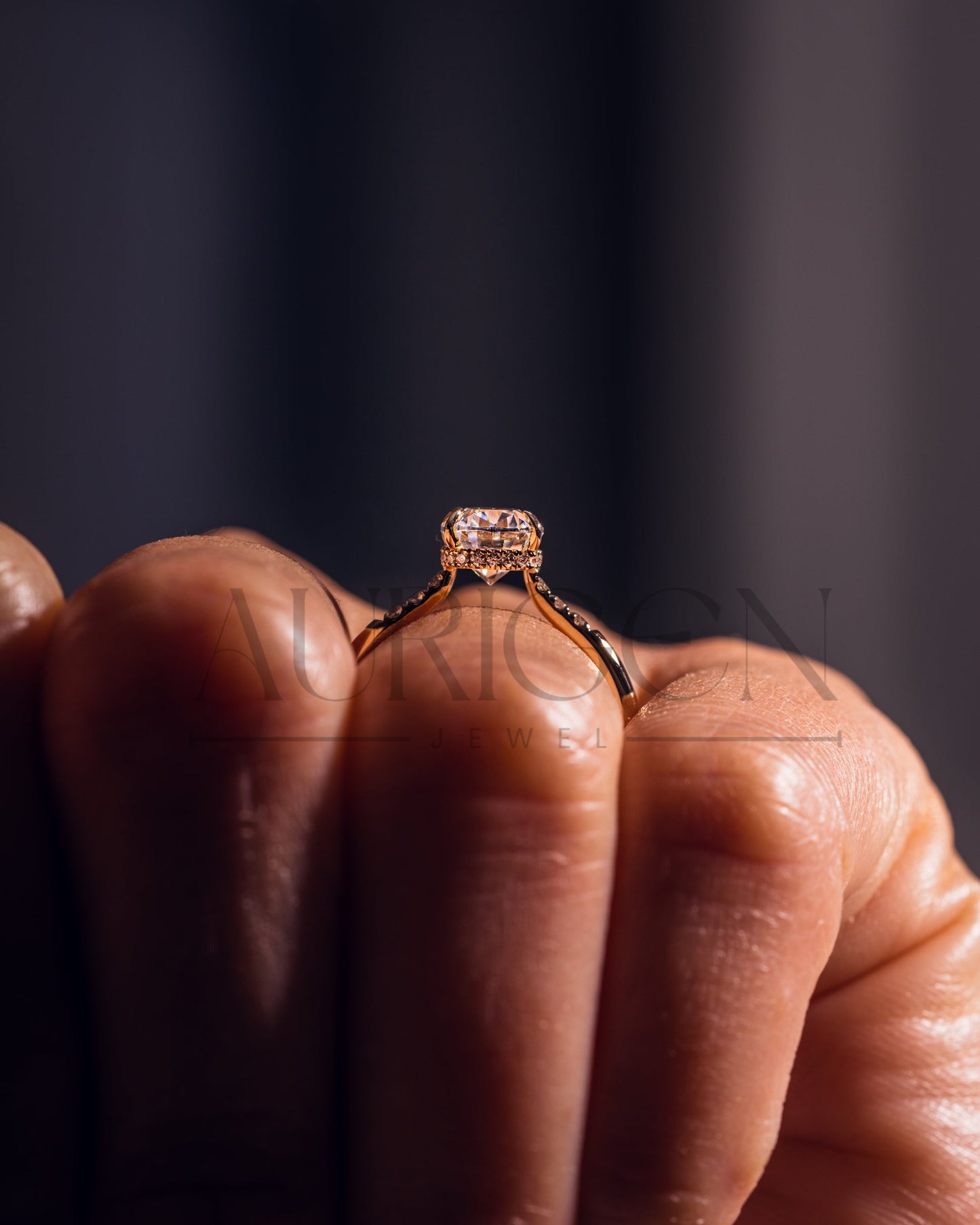 Elongated Cushion Cut Moissanite & Leb Engagement Ring Hidden with Side Round Diamond 14K Rose Gold