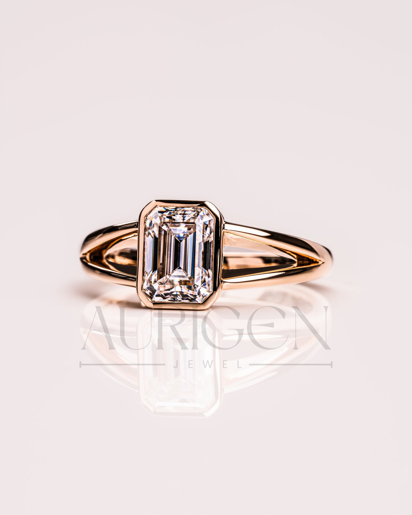 Timeless Emerald Cut Lab Grown and Moissanite Diamond Ring – Bezel Setting 14K Solid Gold