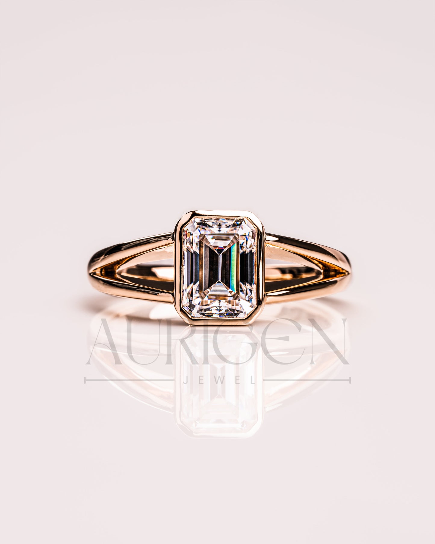 Timeless Emerald Cut Lab Grown and Moissanite Diamond Ring – Bezel Setting 14K Solid Gold