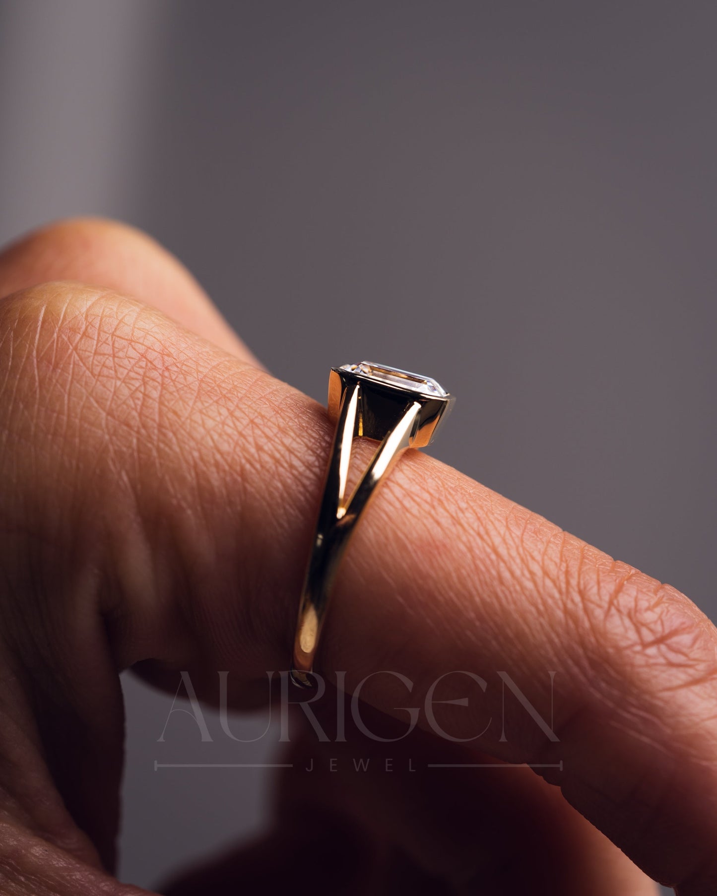 Timeless Emerald Cut Lab Grown and Moissanite Diamond Ring – Bezel Setting 14K Solid Gold