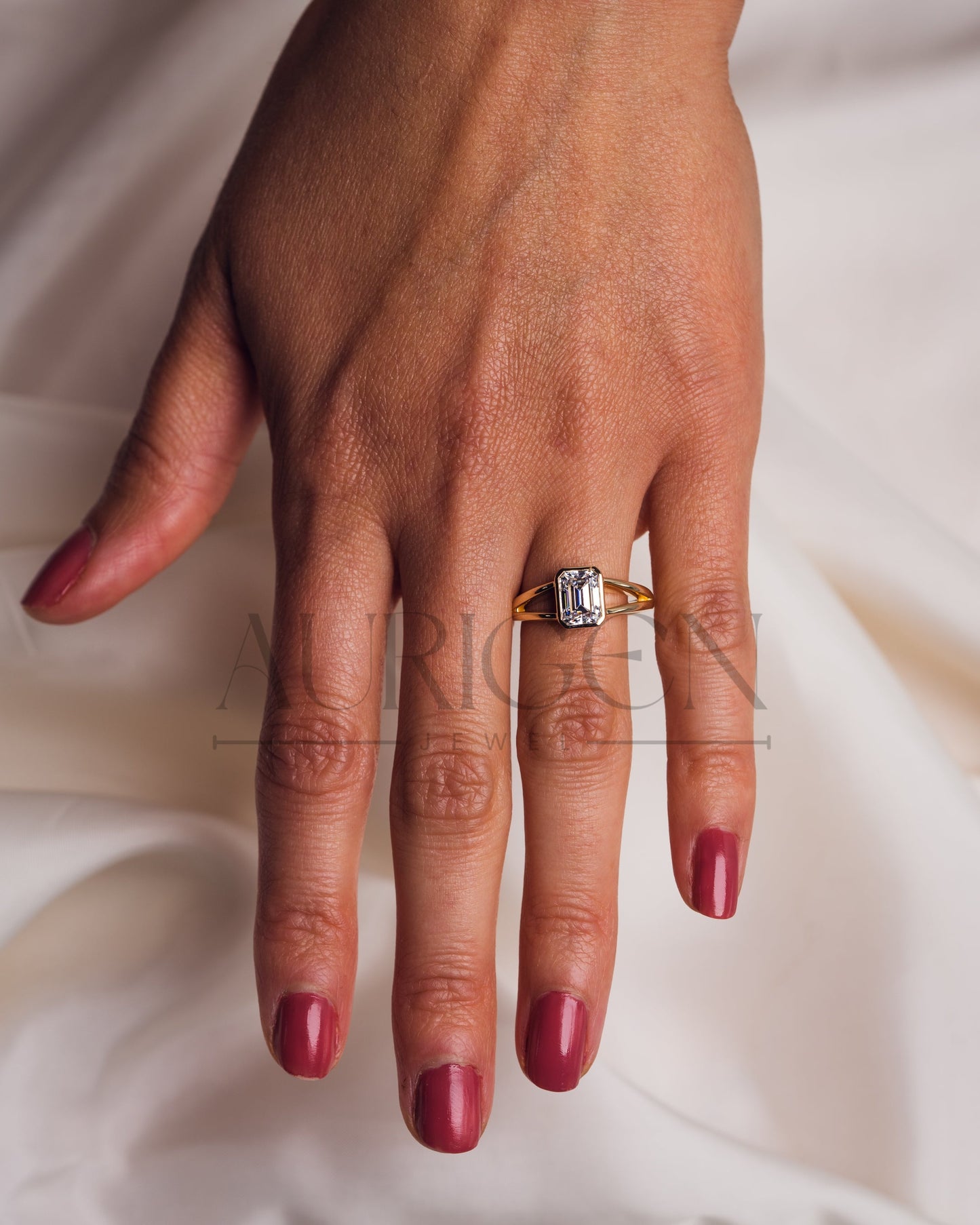 Timeless Emerald Cut Lab Grown and Moissanite Diamond Ring – Bezel Setting 14K Solid Gold