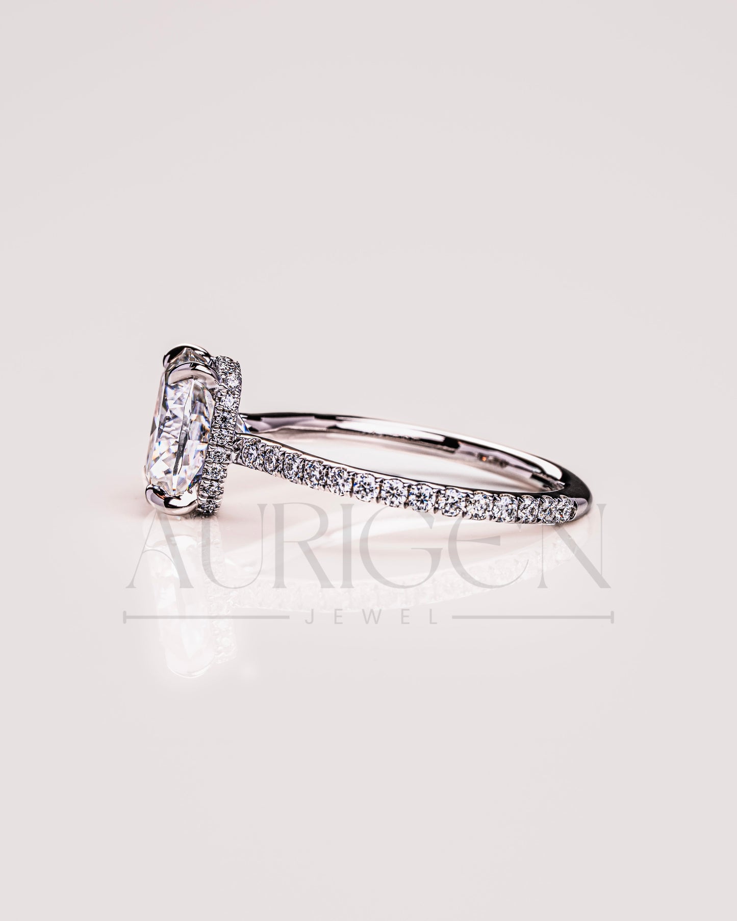 4-Prong Cushion Brilliant Moissanite & Leb Diamond Ring Halo With Pave Setting Solid Gold Ring