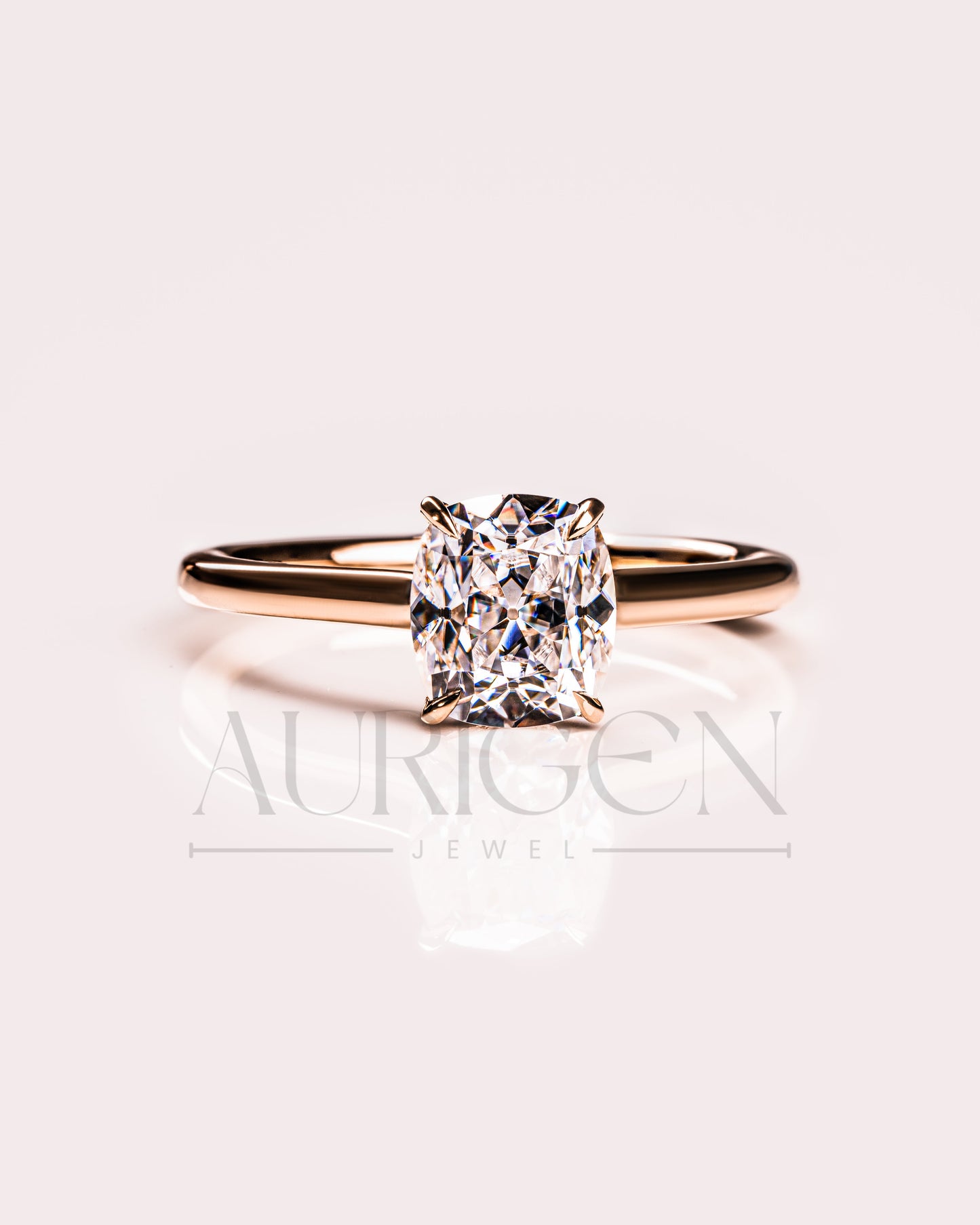 Solitaire Cushion Cut Engagement Ring - Moissanite and Lab Grown Diamond