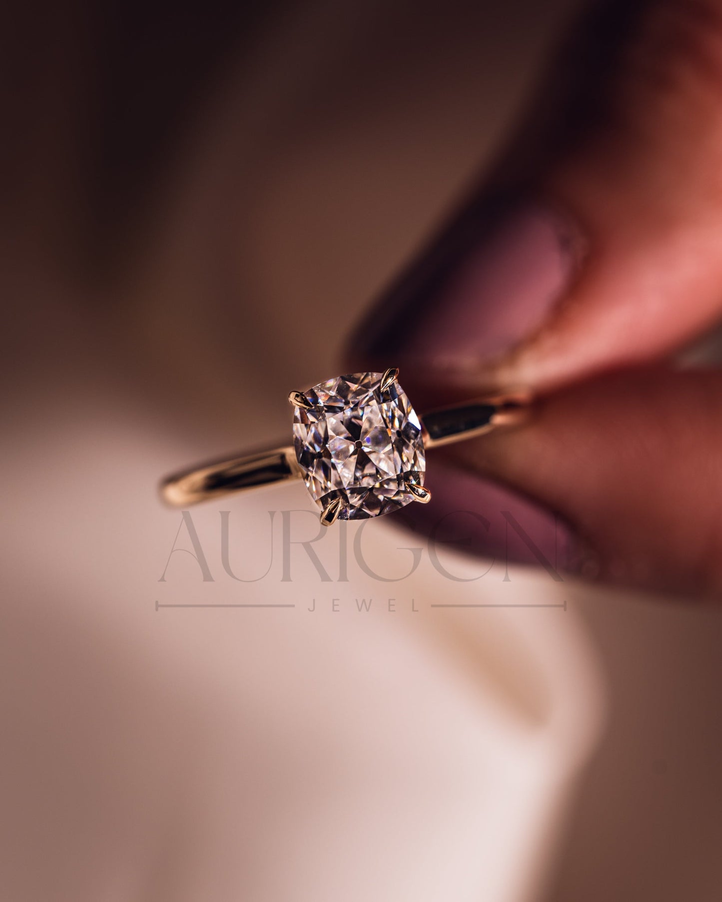 Solitaire Cushion Cut Engagement Ring - Moissanite and Lab Grown Diamond