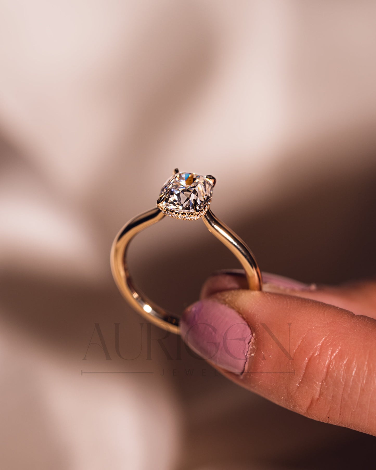 Solitaire Cushion Cut Engagement Ring - Moissanite and Lab Grown Diamond