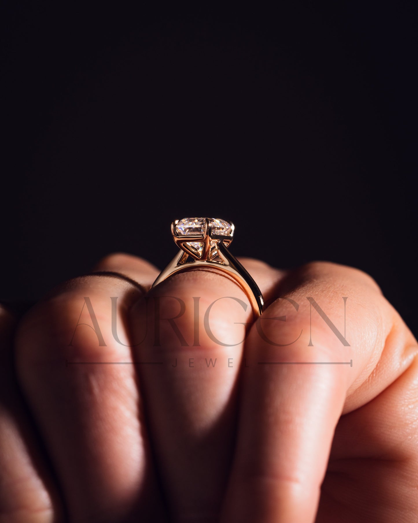 Moissanite and Lab Grown Diamond Emerald Cut Solitaire Engagement Ring in Solid Gold