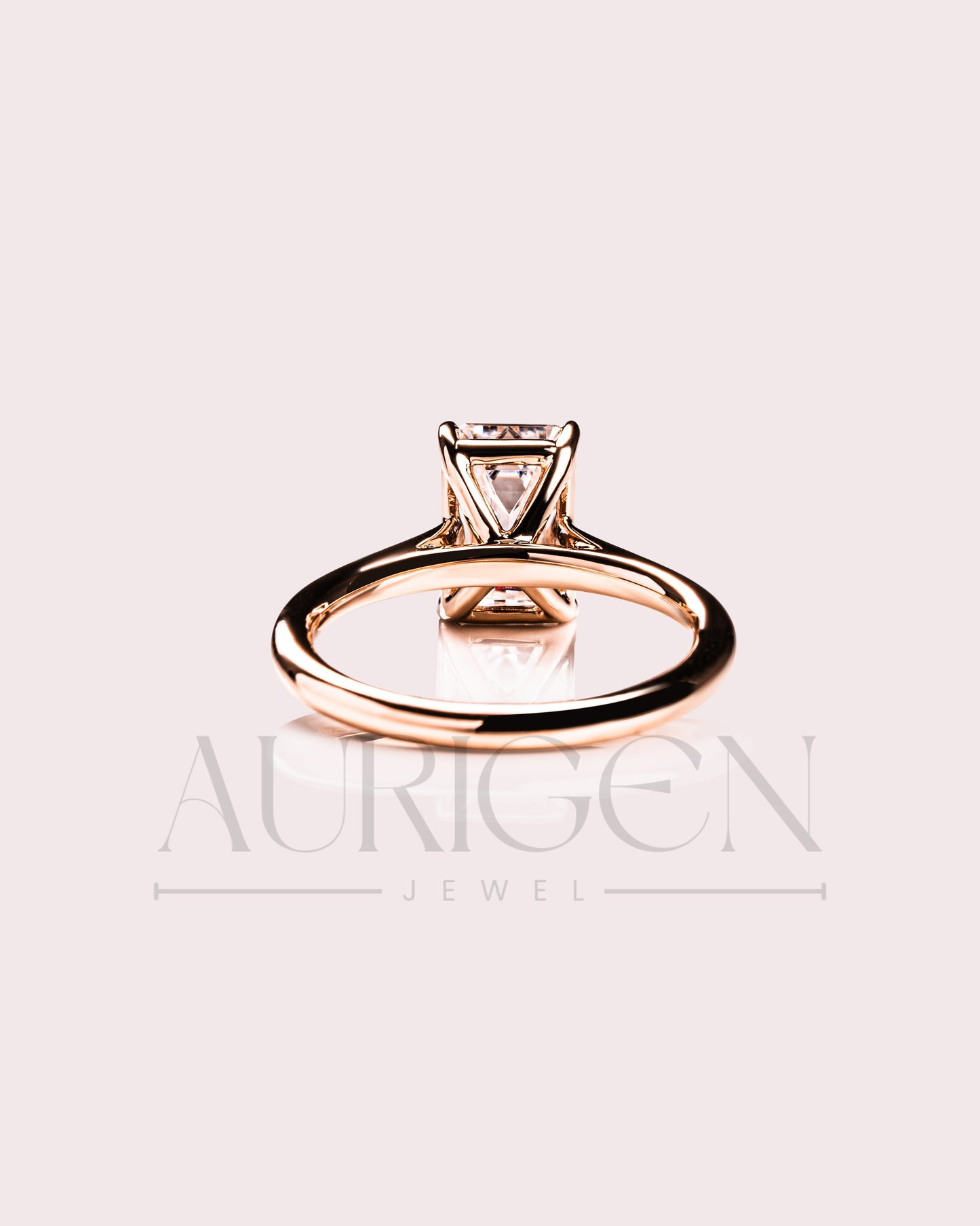 Moissanite and Lab Grown Diamond Emerald Cut Solitaire Engagement Ring in Solid Gold