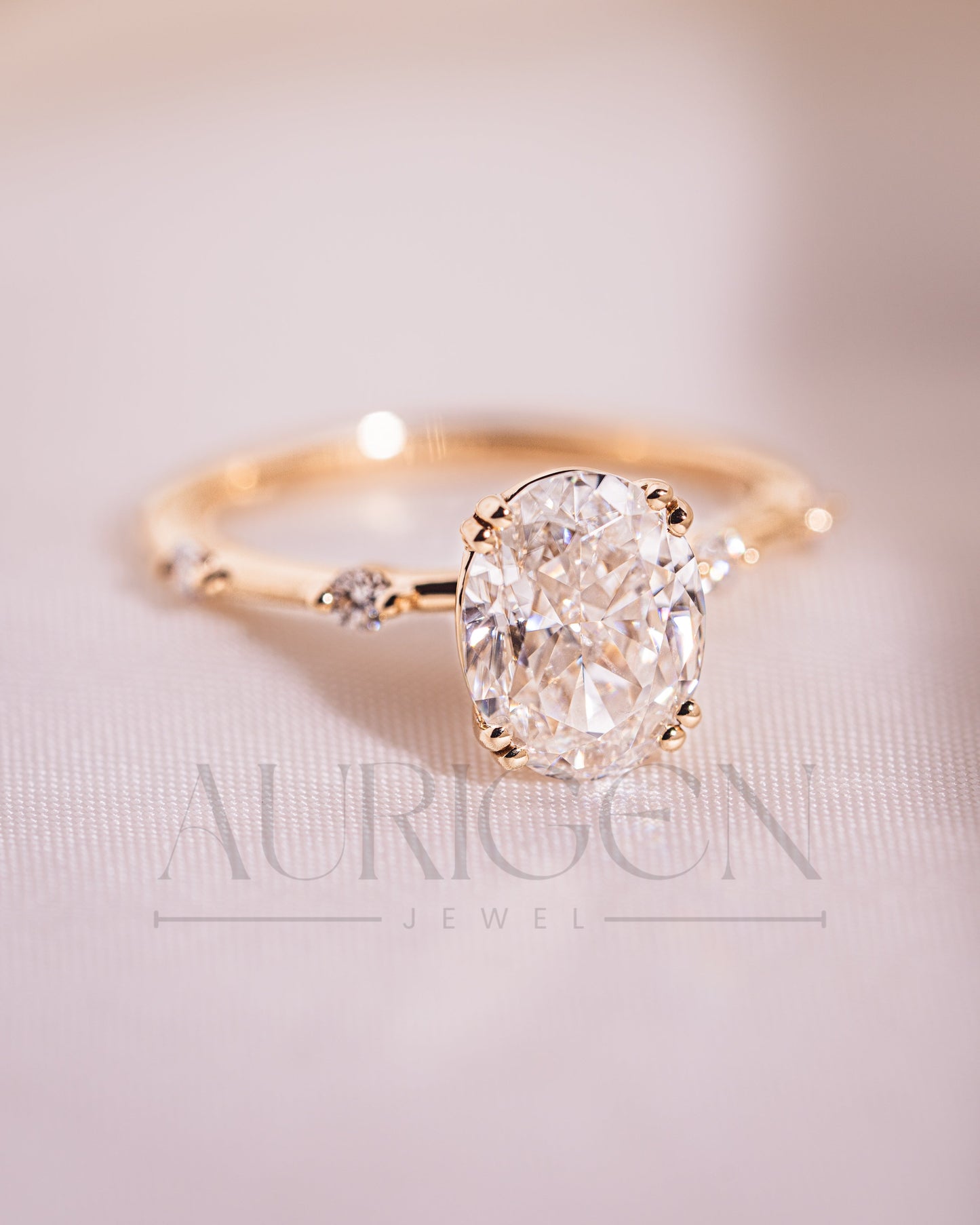Crushed Ice Oval Cut Moissanite and Lab Grown Diamond Flush Set Engagement Ring