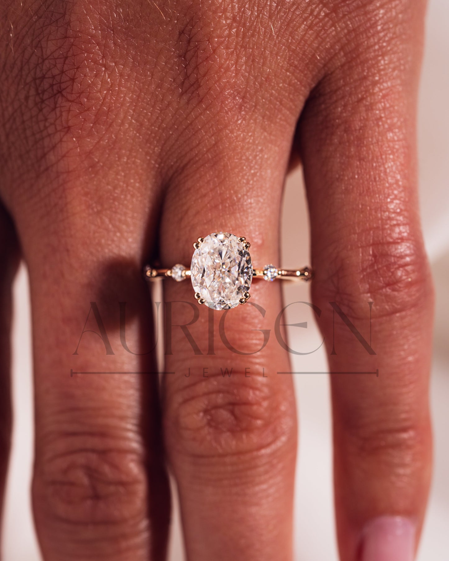 Crushed Ice Oval Cut Moissanite and Lab Grown Diamond Flush Set Engagement Ring
