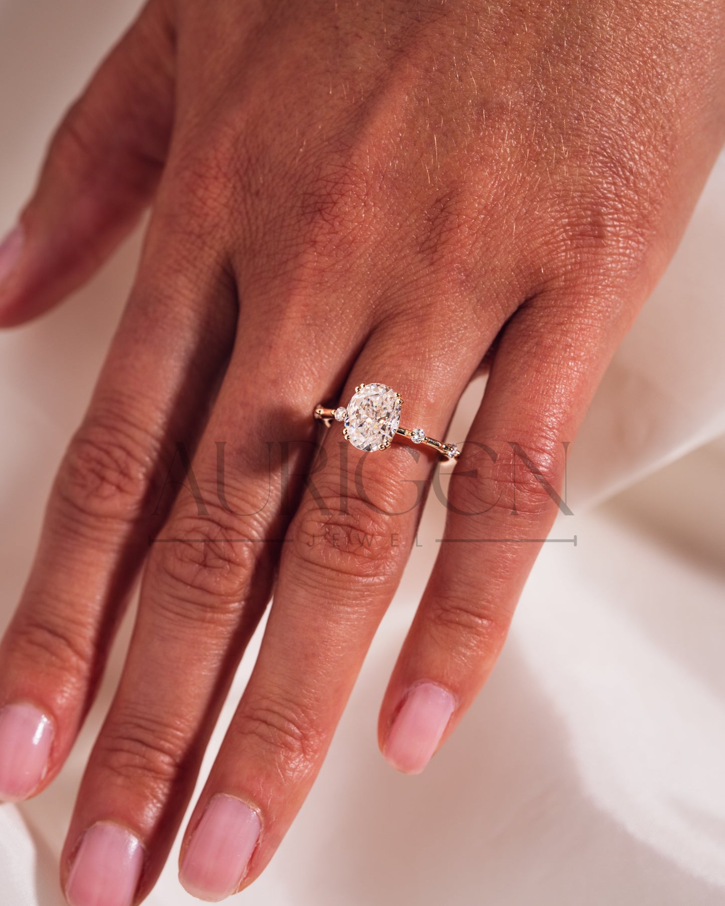 Crushed Ice Oval Cut Moissanite and Lab Grown Diamond Flush Set Engagement Ring