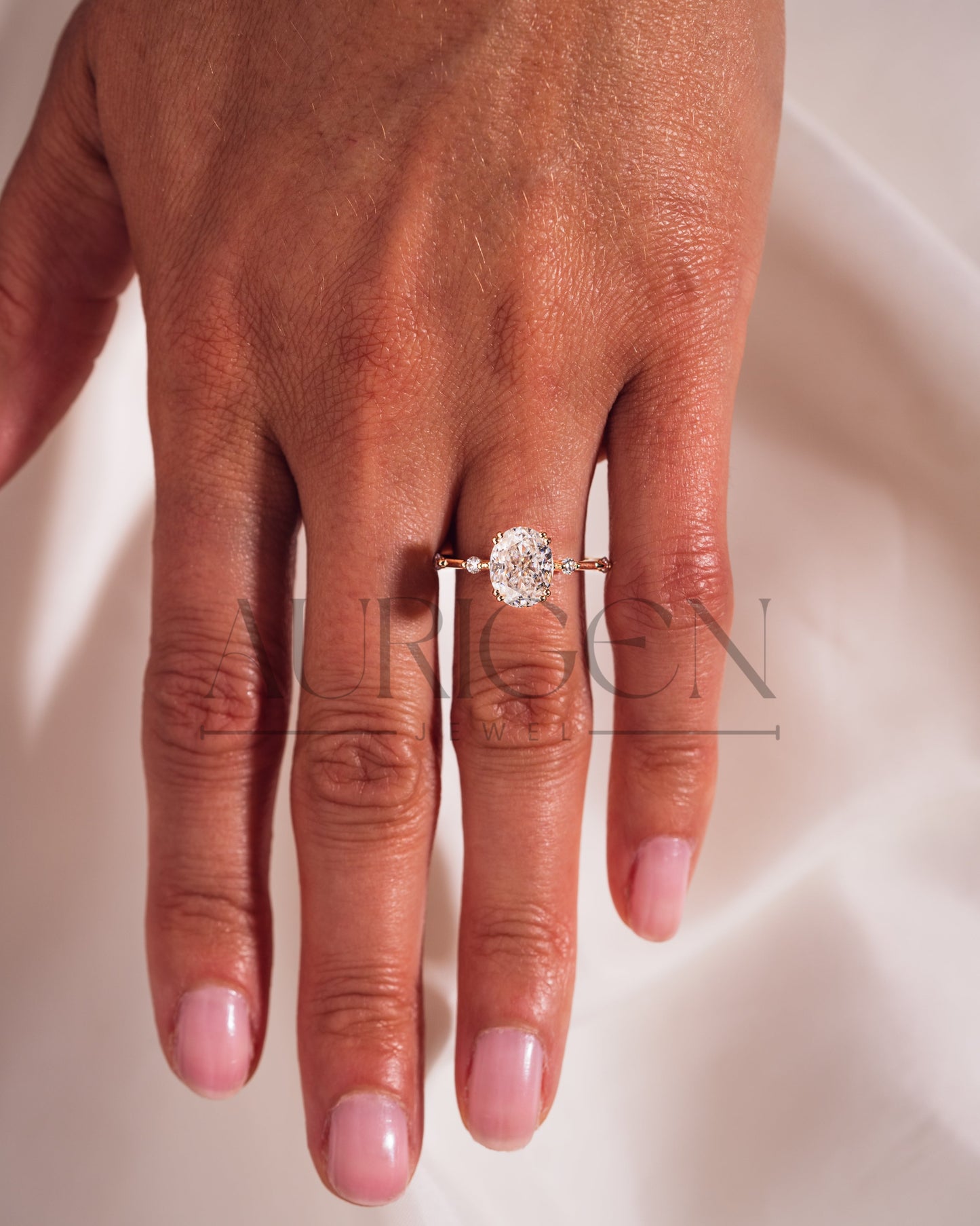 Crushed Ice Oval Cut Moissanite and Lab Grown Diamond Flush Set Engagement Ring