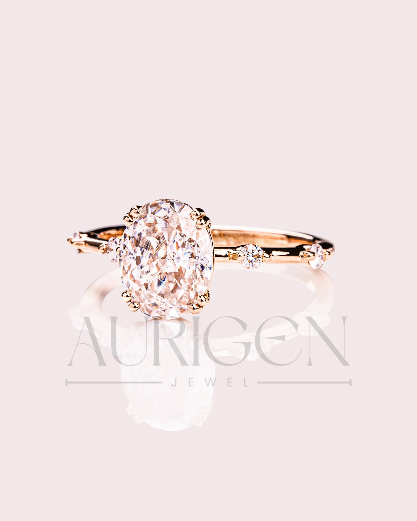Crushed Ice Oval Cut Moissanite and Lab Grown Diamond Flush Set Engagement Ring