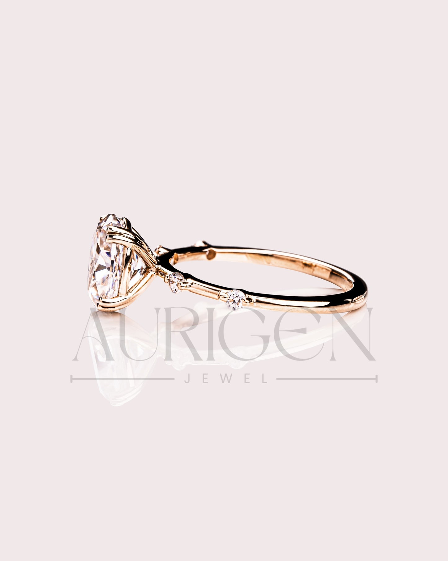 Crushed Ice Oval Cut Moissanite and Lab Grown Diamond Flush Set Engagement Ring